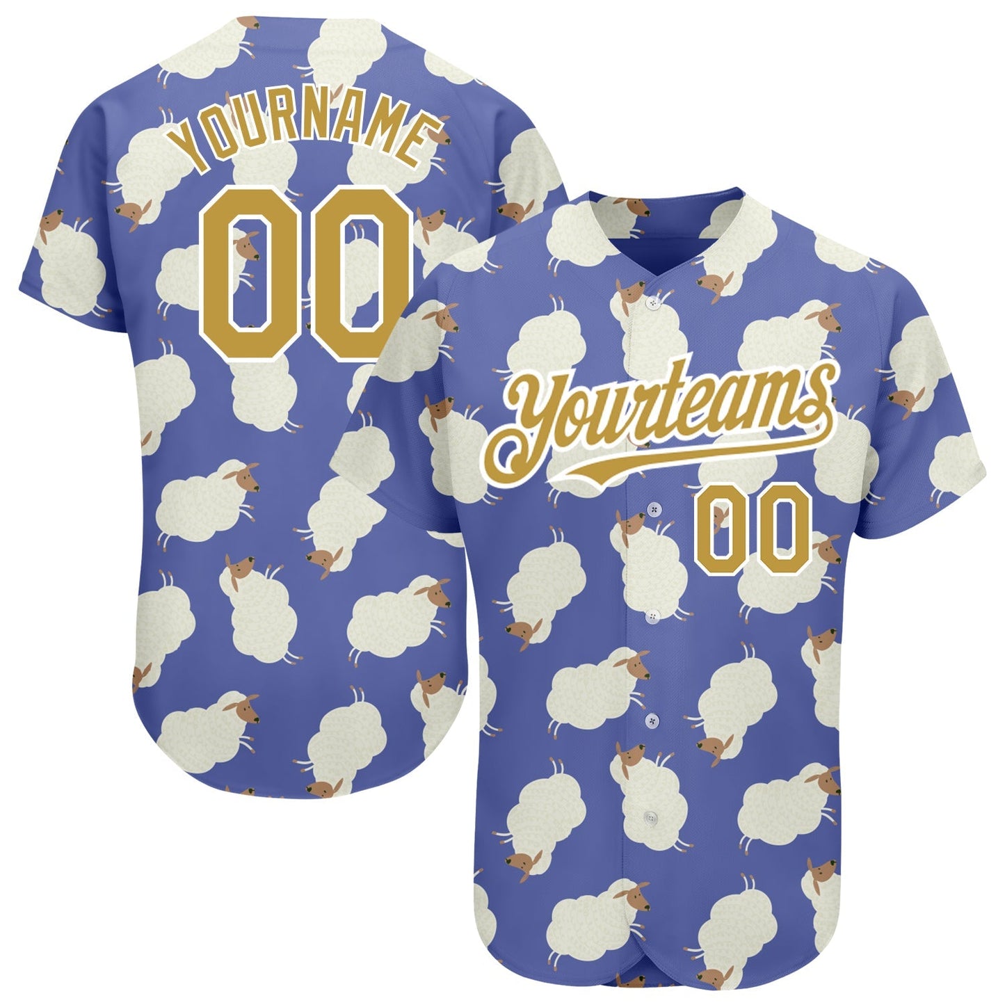 Custom Purple Old Gold-White 3D Pattern Design Goat Authentic Baseball Jersey baseball jersey product view 1