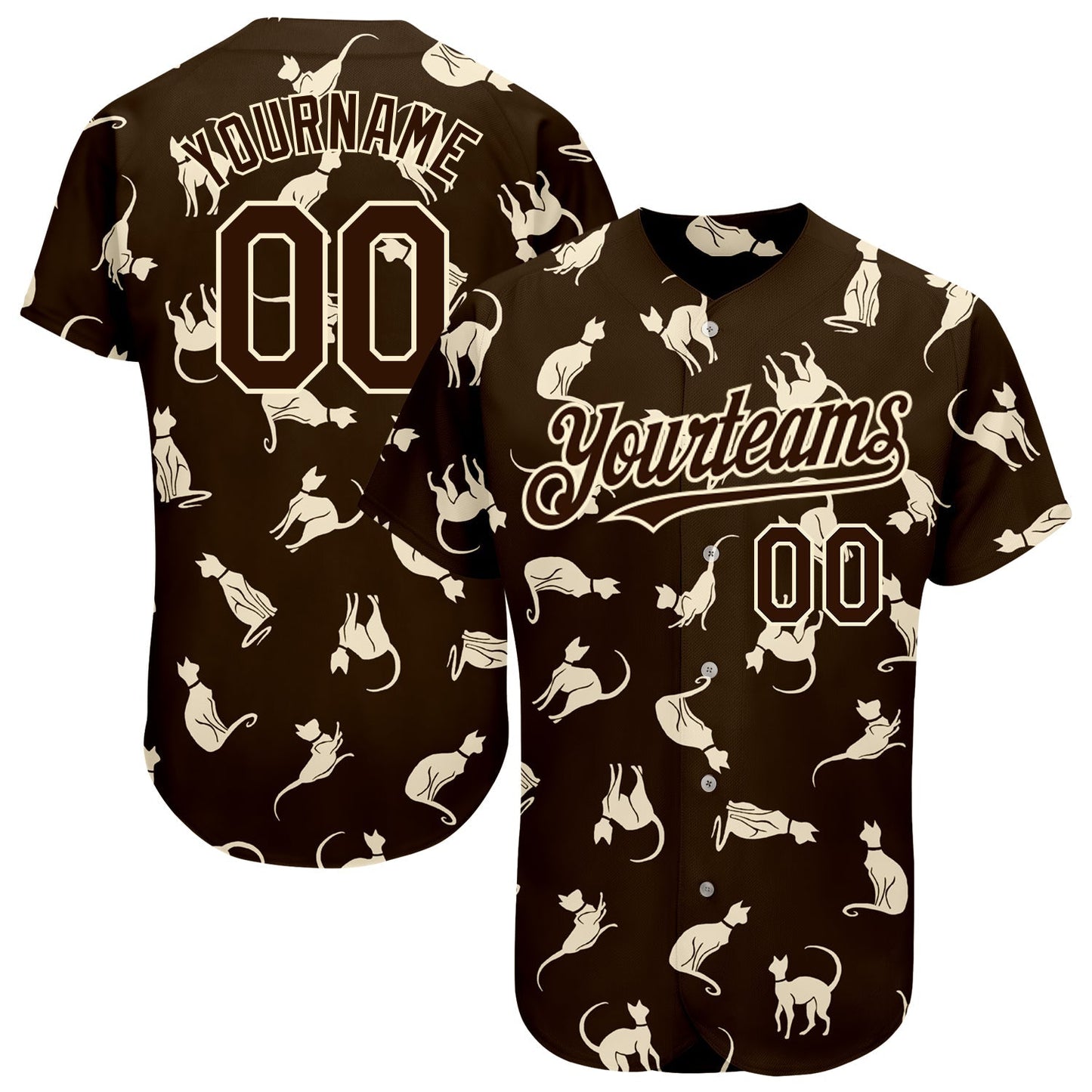 Custom Brown Cream 3D Pattern Design Cat Authentic Baseball Jersey baseball jersey product view 1