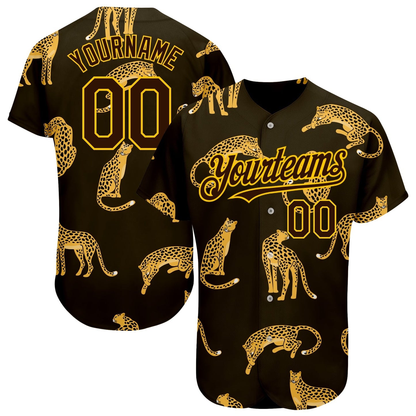 Custom Brown Yellow 3D Pattern Design Leopard Authentic Baseball Jersey baseball jersey product view 1