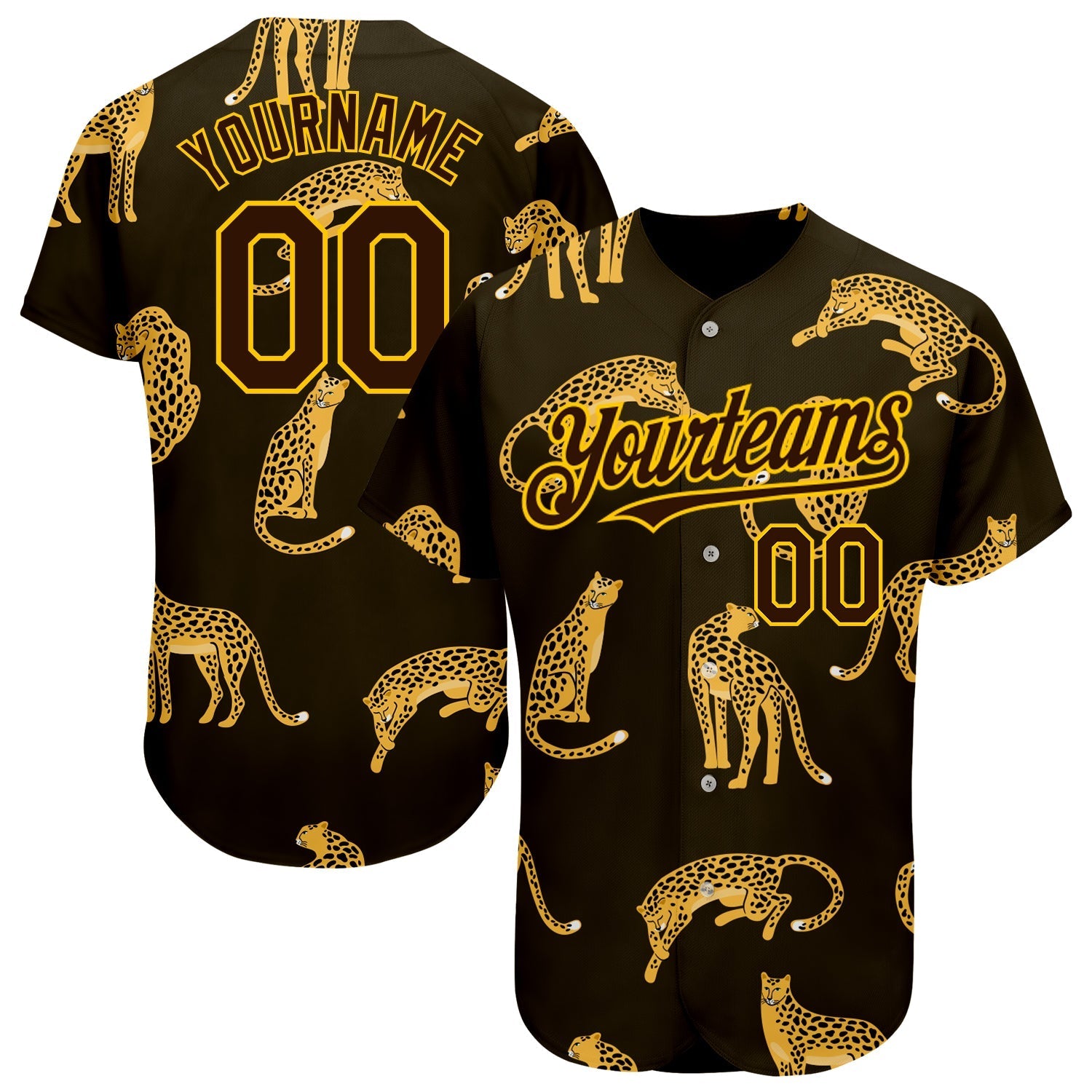 Custom Brown Yellow 3D Pattern Design Leopard Authentic Baseball Jersey baseball jersey product view 1