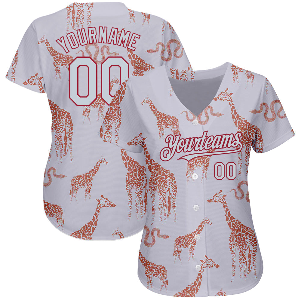 Custom Gray Silver-Cardinal 3D Pattern Design Giraffe And Snake Authentic Baseball Jersey baseball jersey product view 2