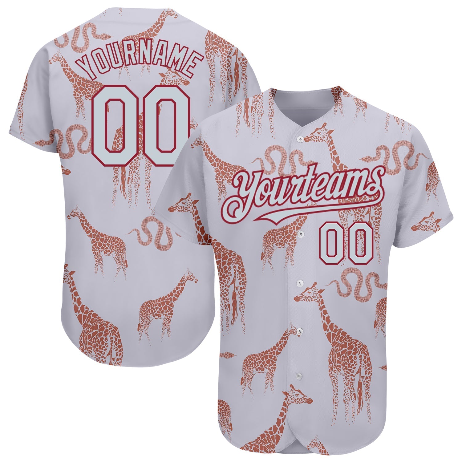 Custom Gray Silver-Cardinal 3D Pattern Design Giraffe And Snake Authentic Baseball Jersey baseball jersey product view 1