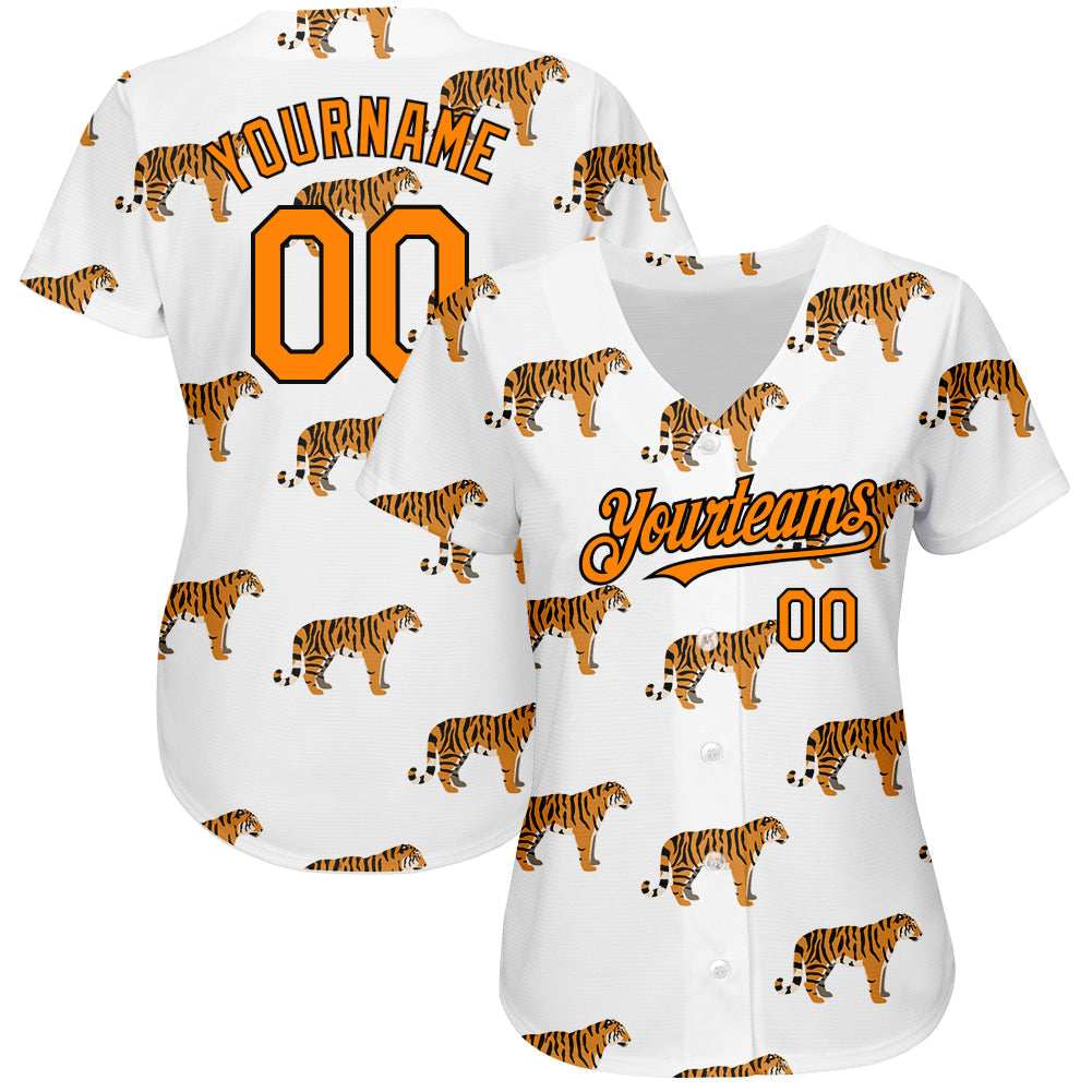 Custom White Bay Orange-Black 3D Pattern Design Tiger Authentic Baseball Jersey baseball jersey product view 2
