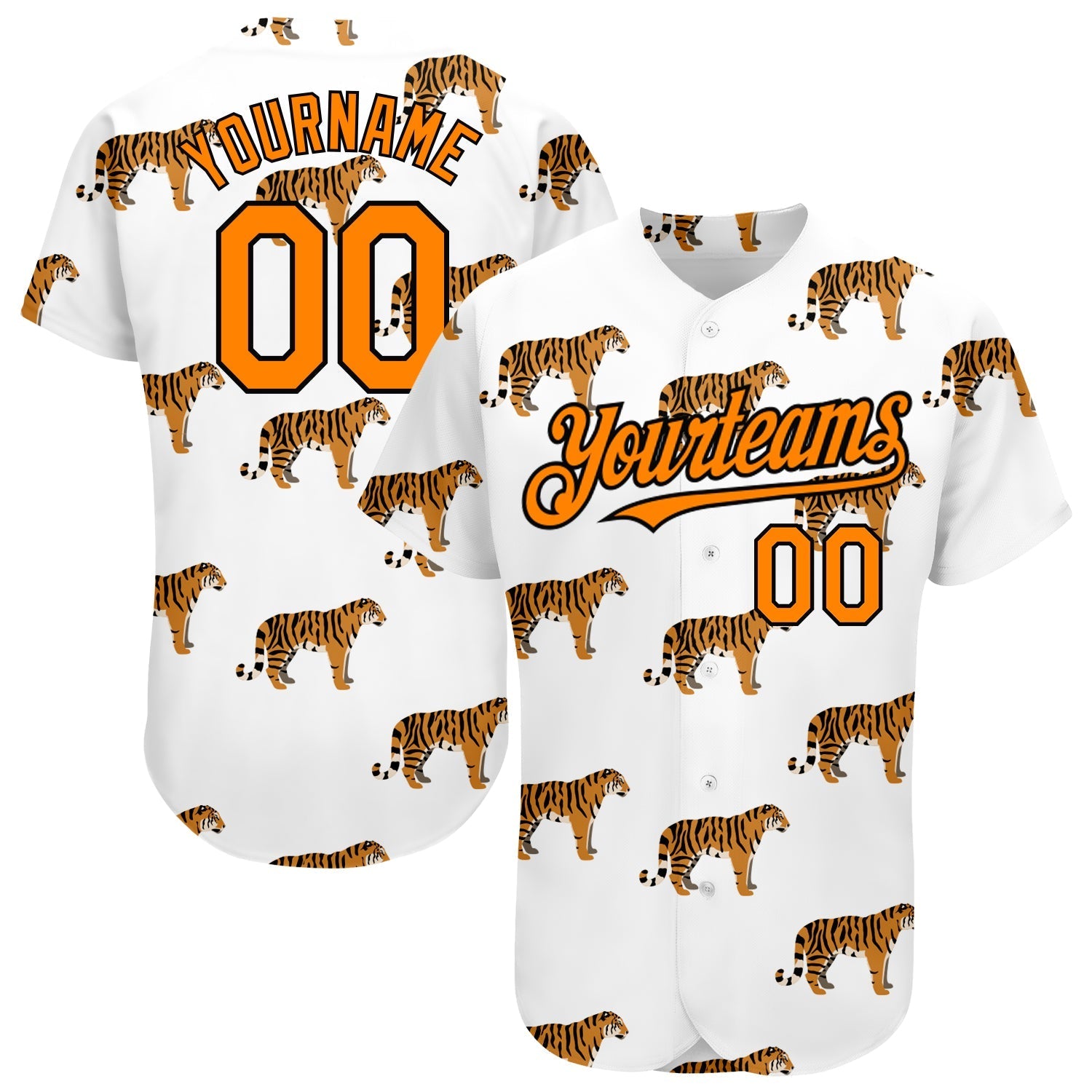 Custom White Bay Orange-Black 3D Pattern Design Tiger Authentic Baseball Jersey baseball jersey product view 1