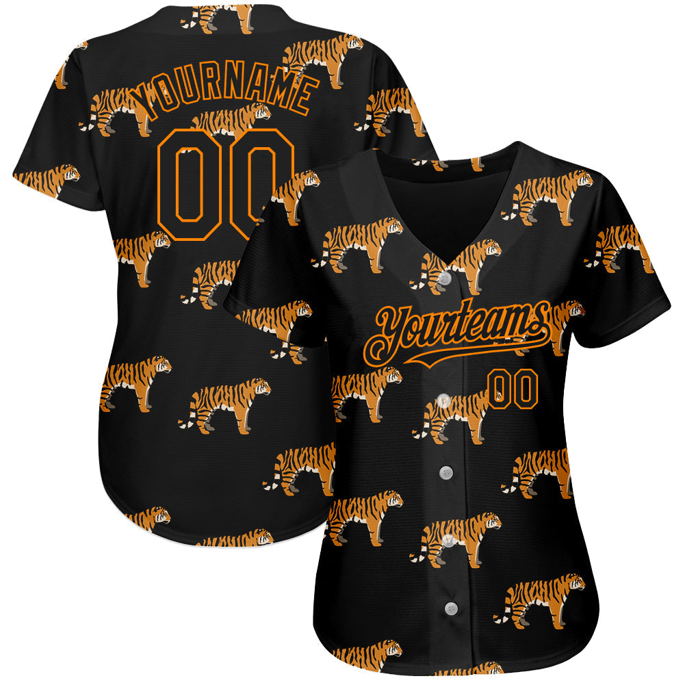 Custom Black Bay Orange 3D Pattern Design Tiger Authentic Baseball Jersey baseball jersey product view 2