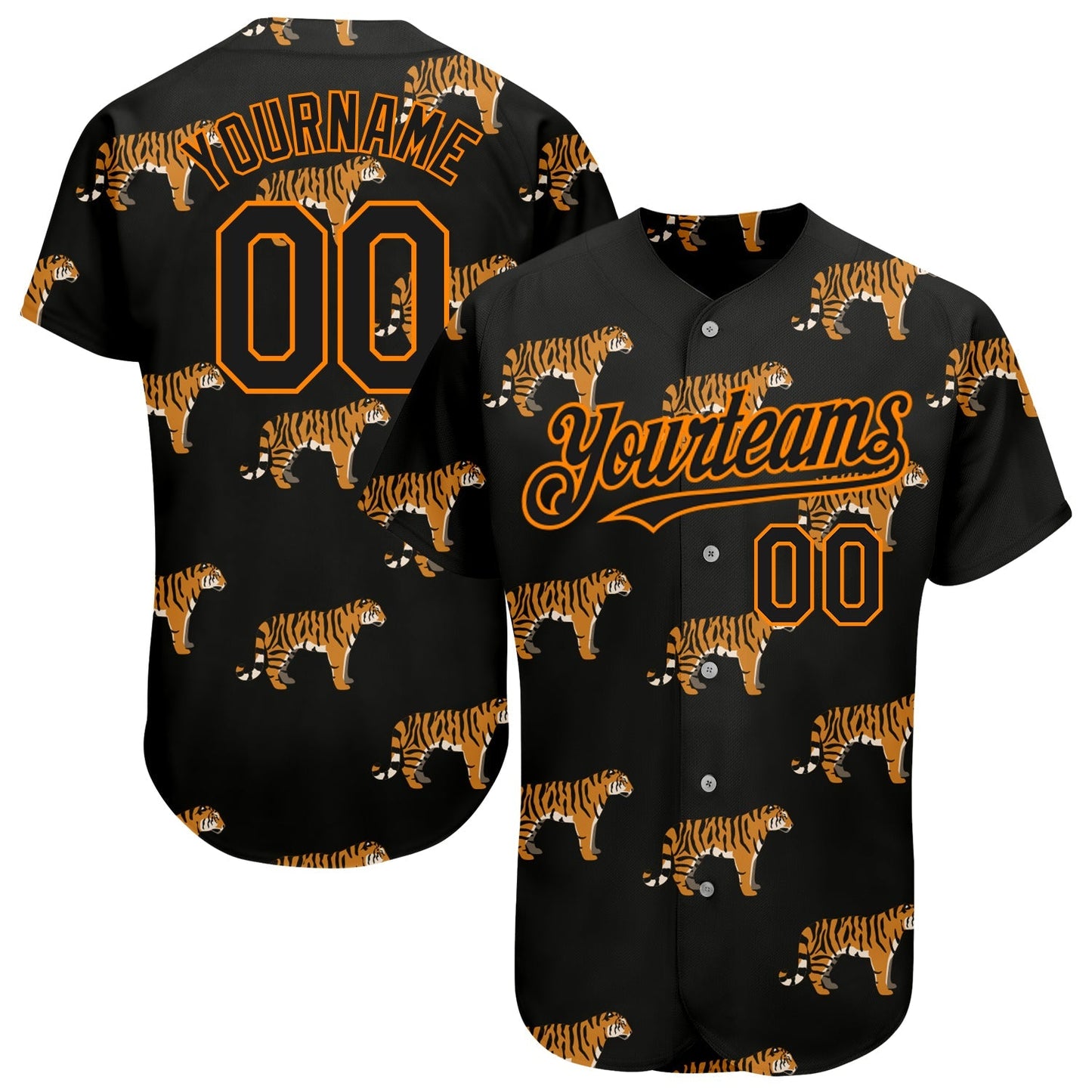 Custom Black Bay Orange 3D Pattern Design Tiger Authentic Baseball Jersey baseball jersey product view 1