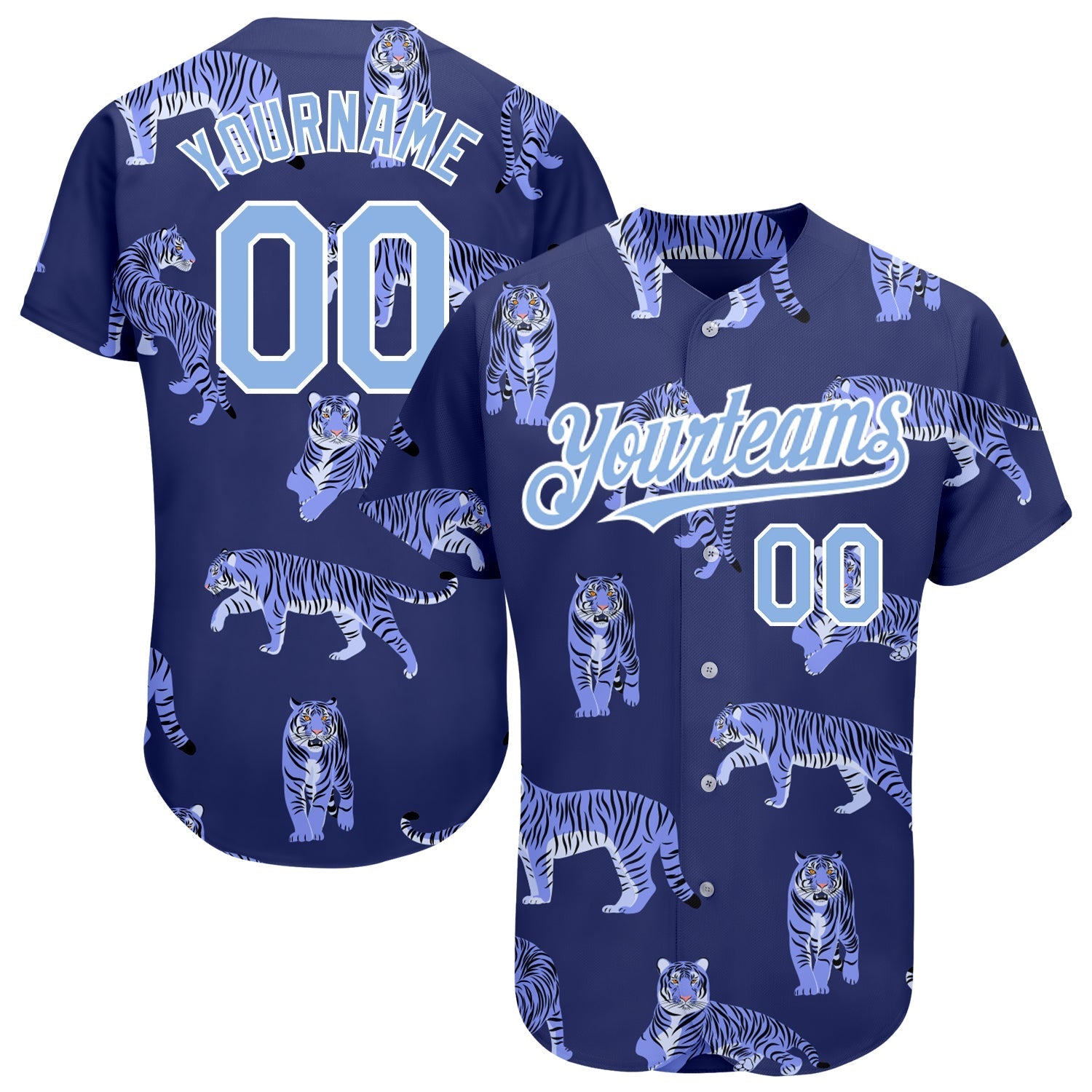 Custom Dark Purple Light Blue-White 3D Pattern Design Tiger Authentic Baseball Jersey baseball jersey product view 1