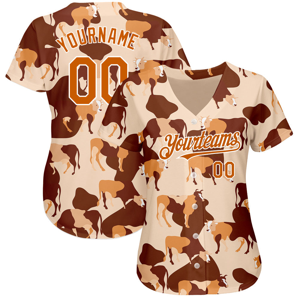 Custom Cream Texas Orange-White 3D Pattern Design Ox Authentic Baseball Jersey baseball jersey product view 2