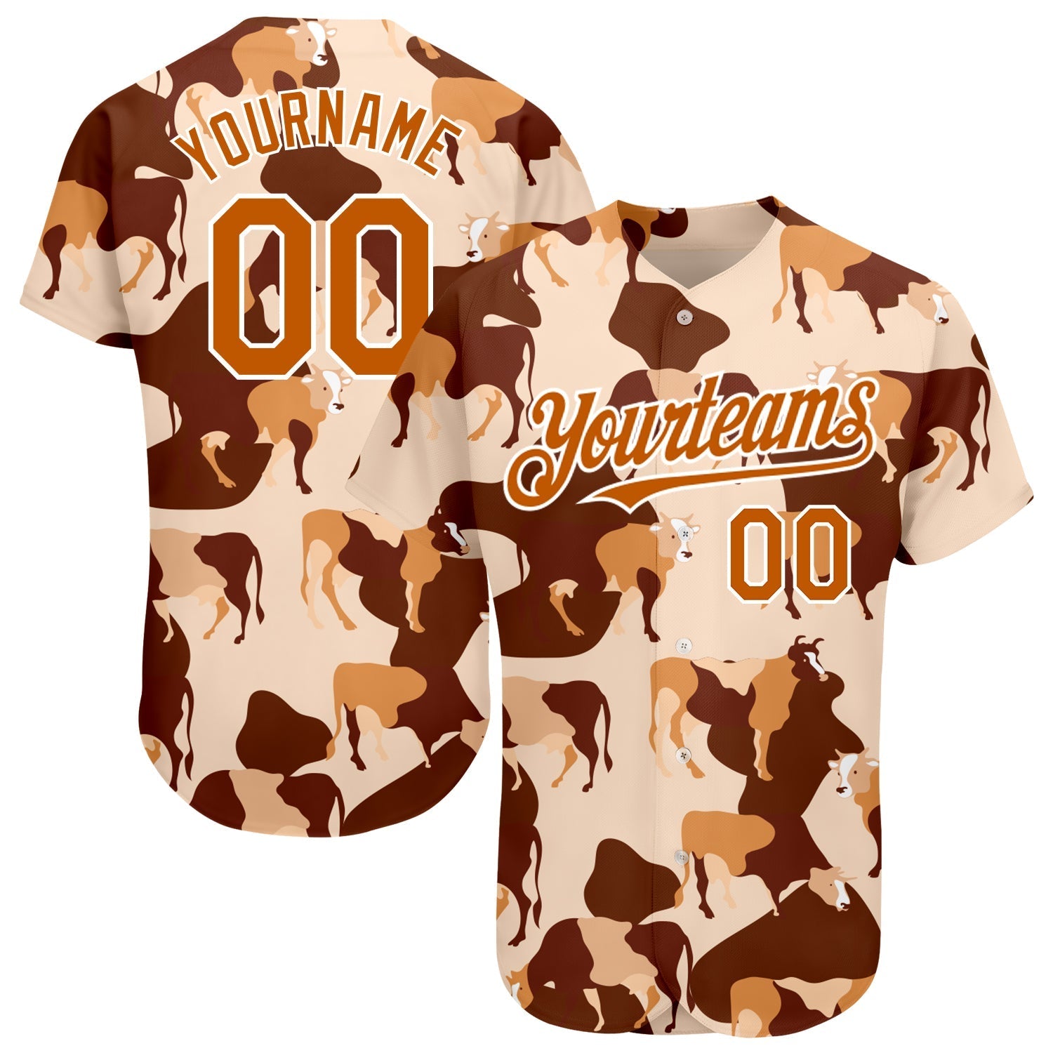 Custom Cream Texas Orange-White 3D Pattern Design Ox Authentic Baseball Jersey baseball jersey product view 1