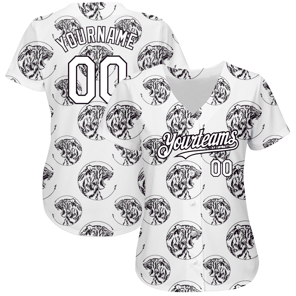 Custom White Black 3D Pattern Design Tiger Authentic Baseball Jersey baseball jersey product view 2