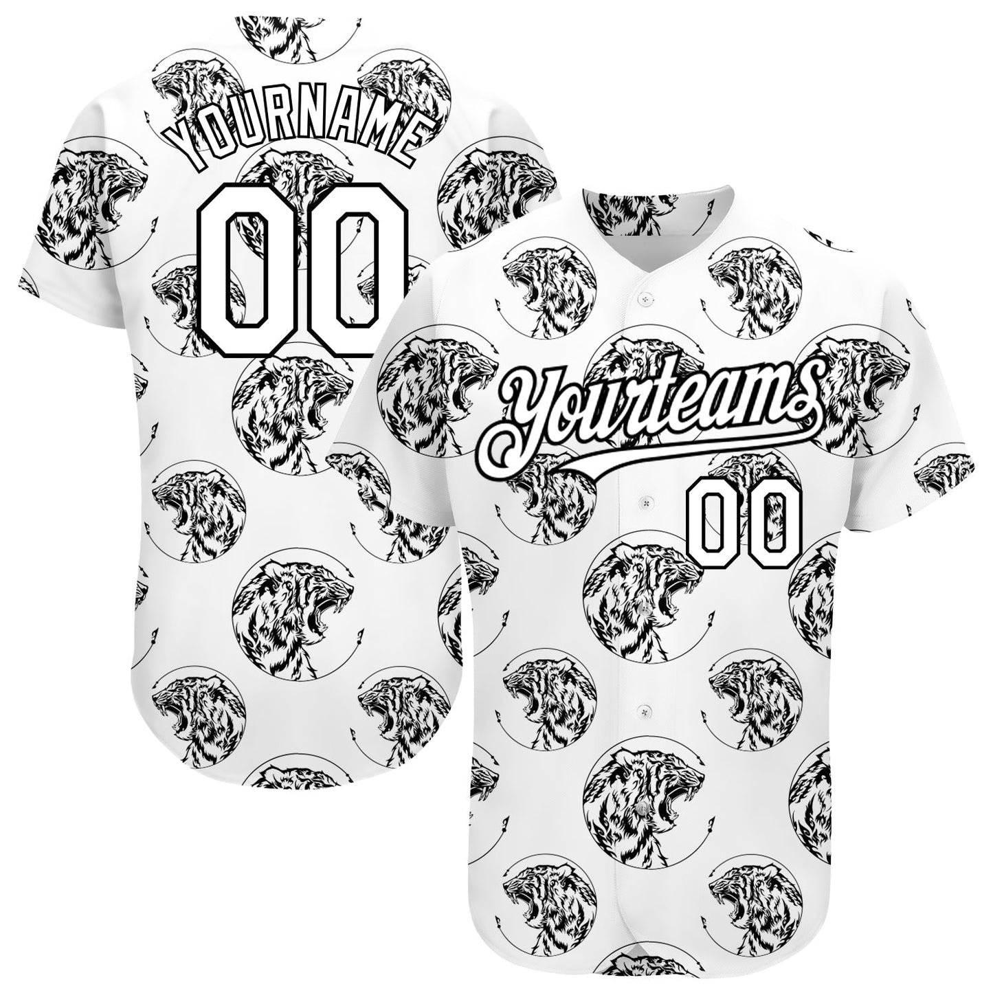 Custom White Black 3D Pattern Design Tiger Authentic Baseball Jersey baseball jersey product view 1