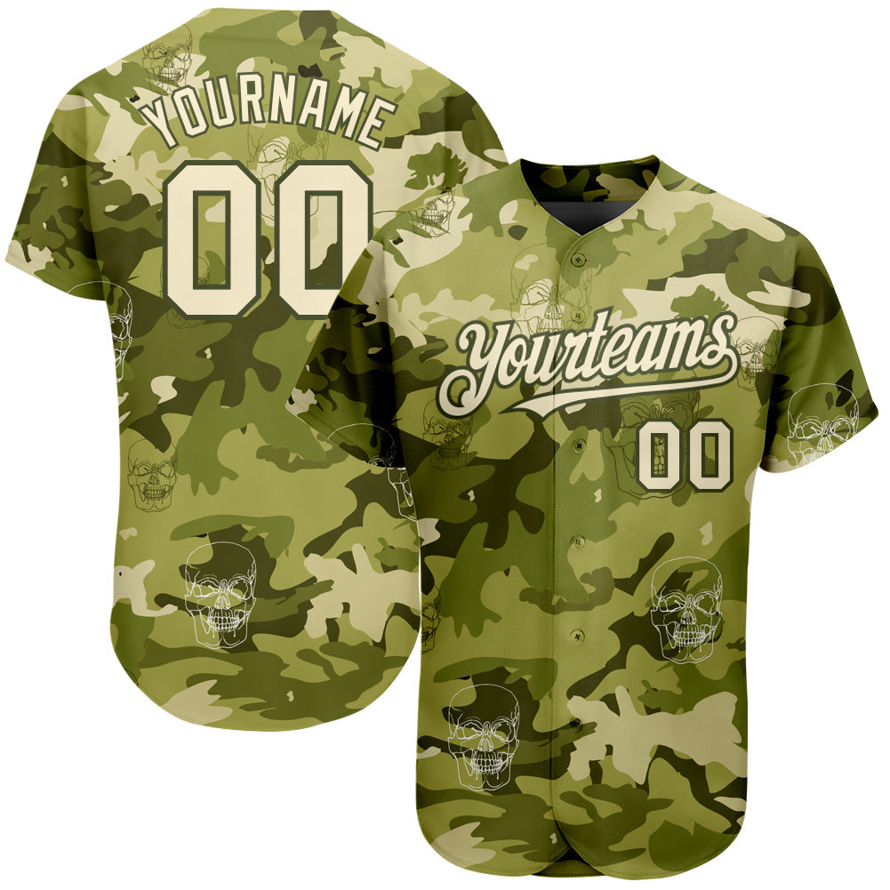 Custom Camo Cream-Olive 3D Skull Fashion Authentic Baseball Jersey baseball jersey product view 1