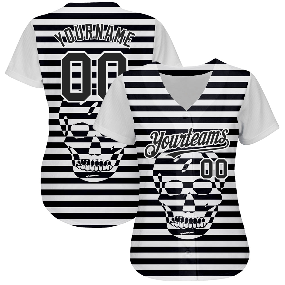 Custom White Black 3D Skull Fashion Authentic Baseball Jersey baseball jersey product view 2