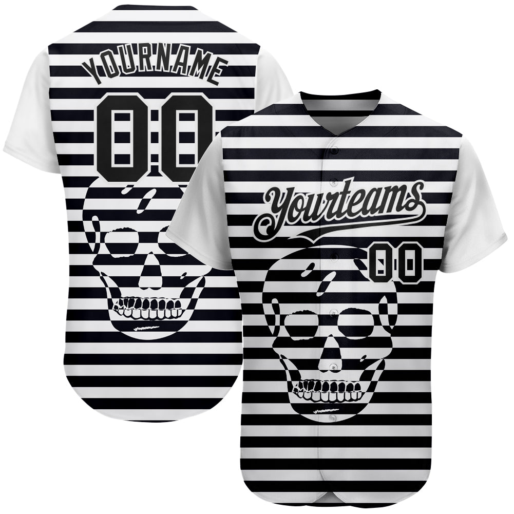 Custom White Black 3D Skull Fashion Authentic Baseball Jersey baseball jersey product view 1