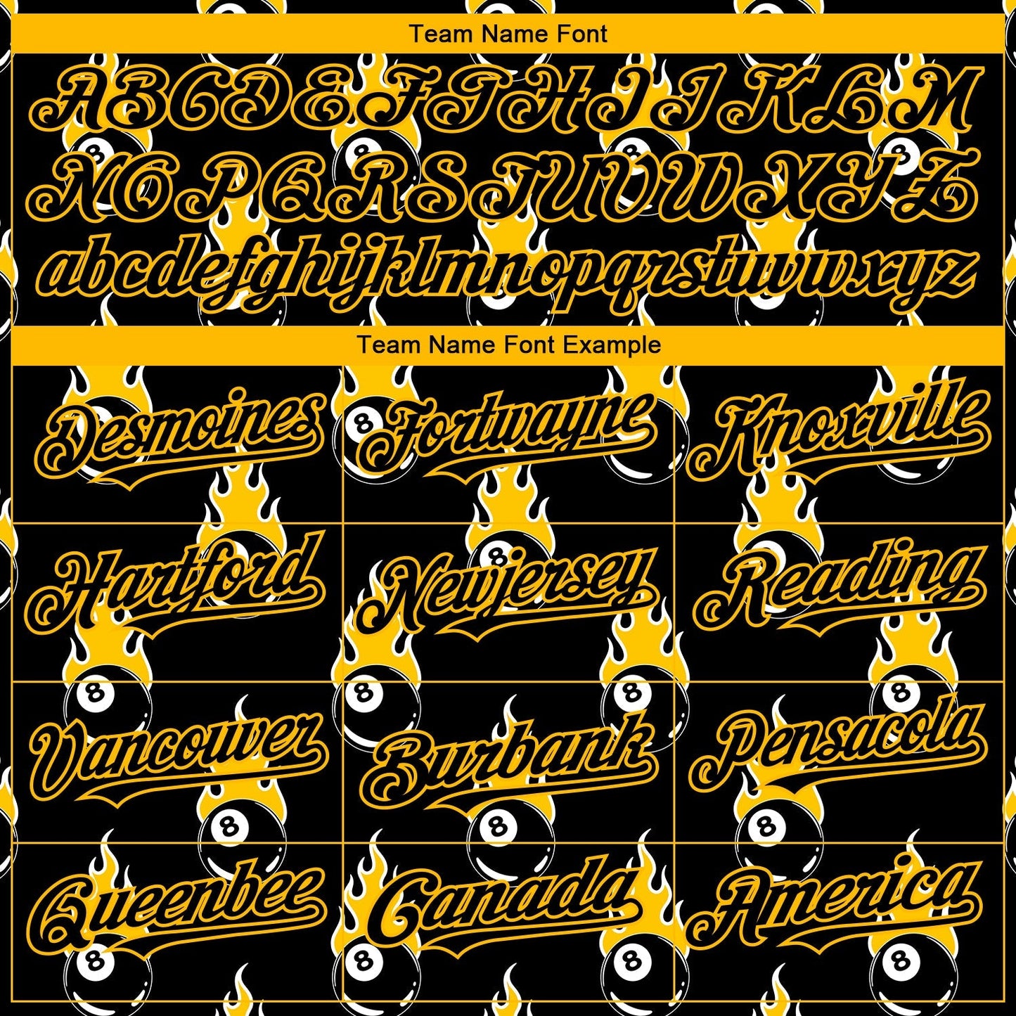 Custom Black Gold 3D Pattern Design Flaming Billiards Snooker 8 Ball Authentic Baseball Jersey baseball jersey product view 4