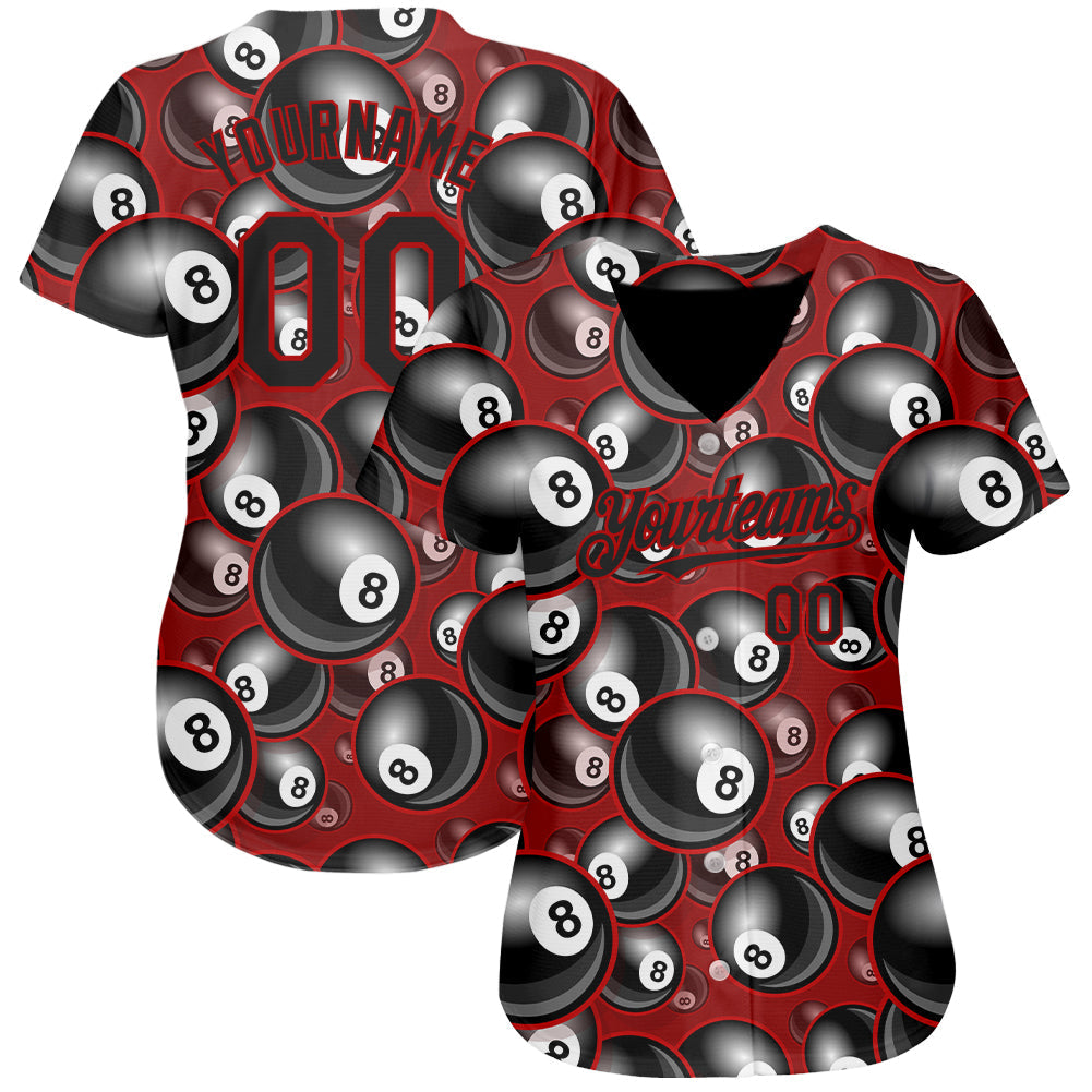 Custom Red Black 3D Pattern Design Billiards Snooker 8 Ball Authentic Baseball Jersey baseball jersey product view 2