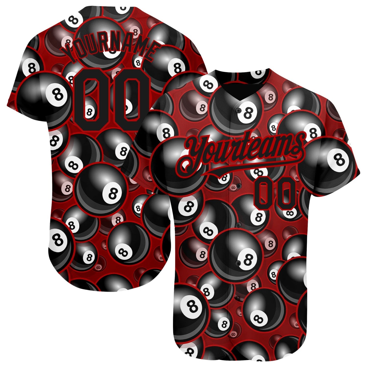 Custom Red Black 3D Pattern Design Billiards Snooker 8 Ball Authentic Baseball Jersey baseball jersey product view 1