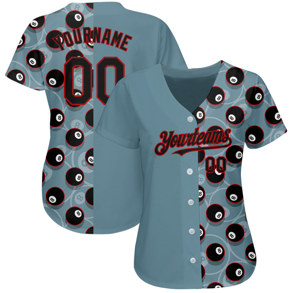 Custom Panther Blue Black-Red 3D Pattern Design Billiards Snooker 8 Ball Authentic Baseball Jersey baseball jersey product view 2