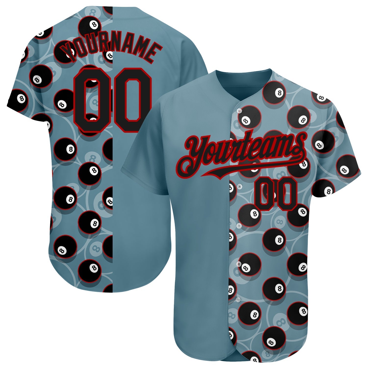 Custom Panther Blue Black-Red 3D Pattern Design Billiards Snooker 8 Ball Authentic Baseball Jersey baseball jersey product view 1