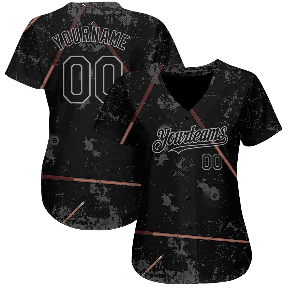 Custom Black Gray 3D Pattern Design Billiards Snooker 8 Ball Authentic Baseball Jersey baseball jersey product view 2
