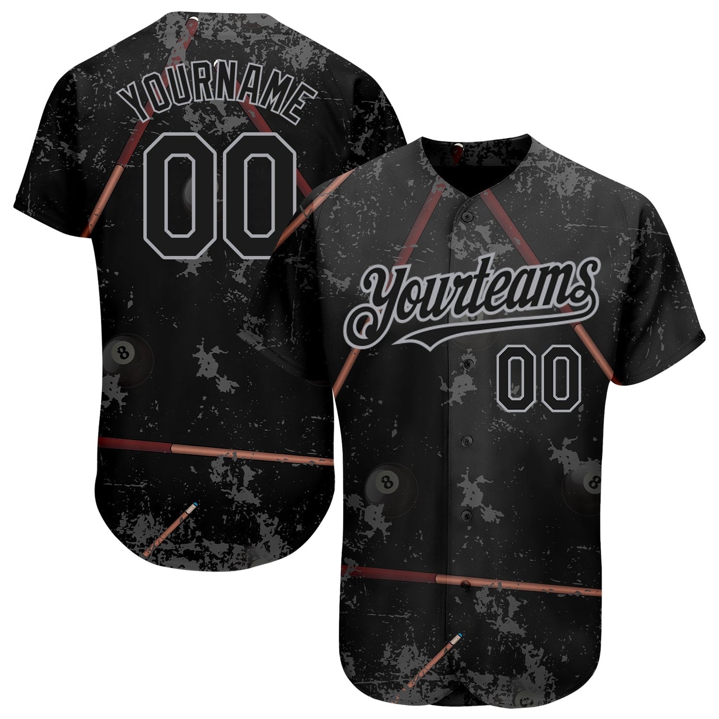 Custom Black Gray 3D Pattern Design Billiards Snooker 8 Ball Authentic Baseball Jersey baseball jersey product view 1