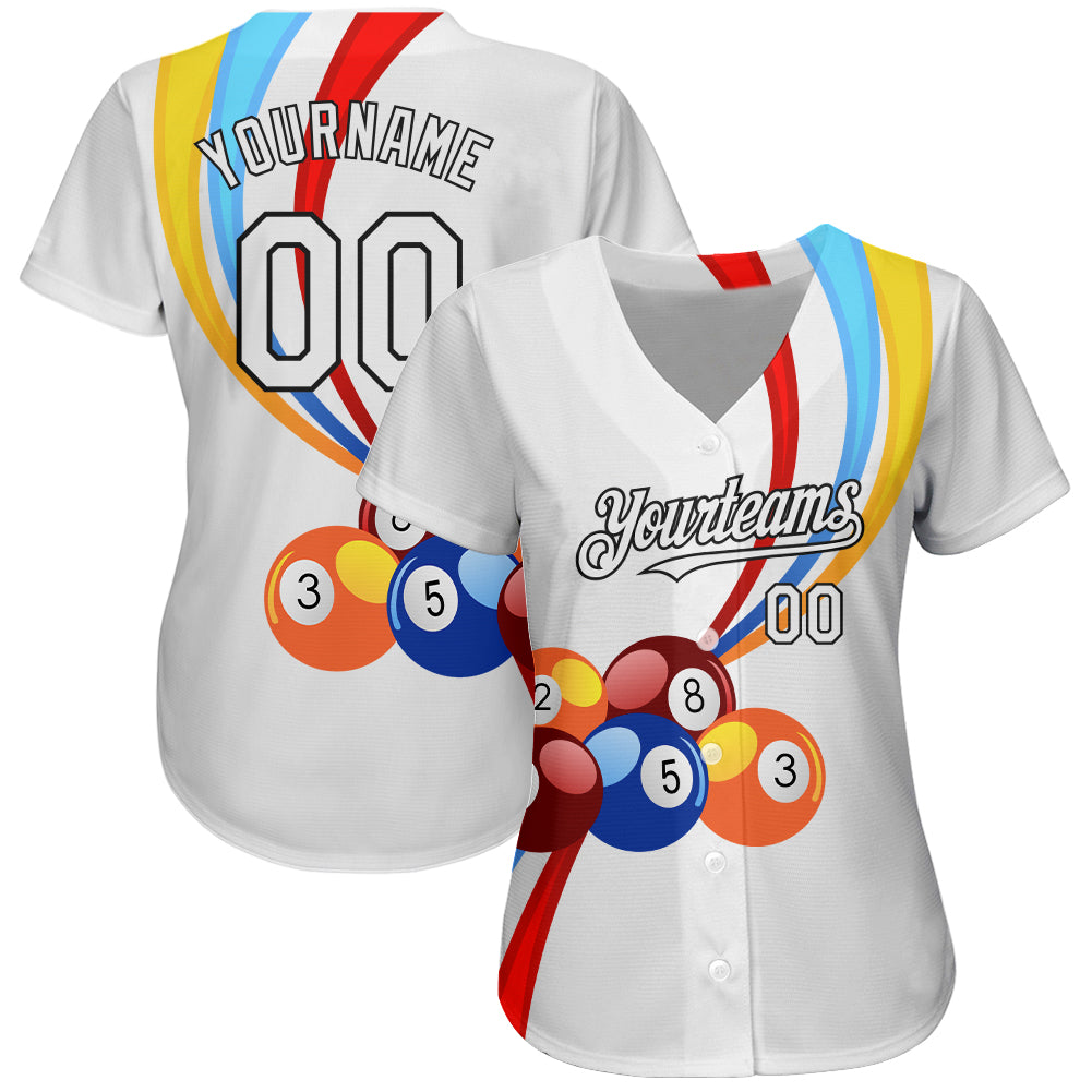 Custom White Black 3D Pattern Design Billiards Authentic Baseball Jersey baseball jersey product view 2