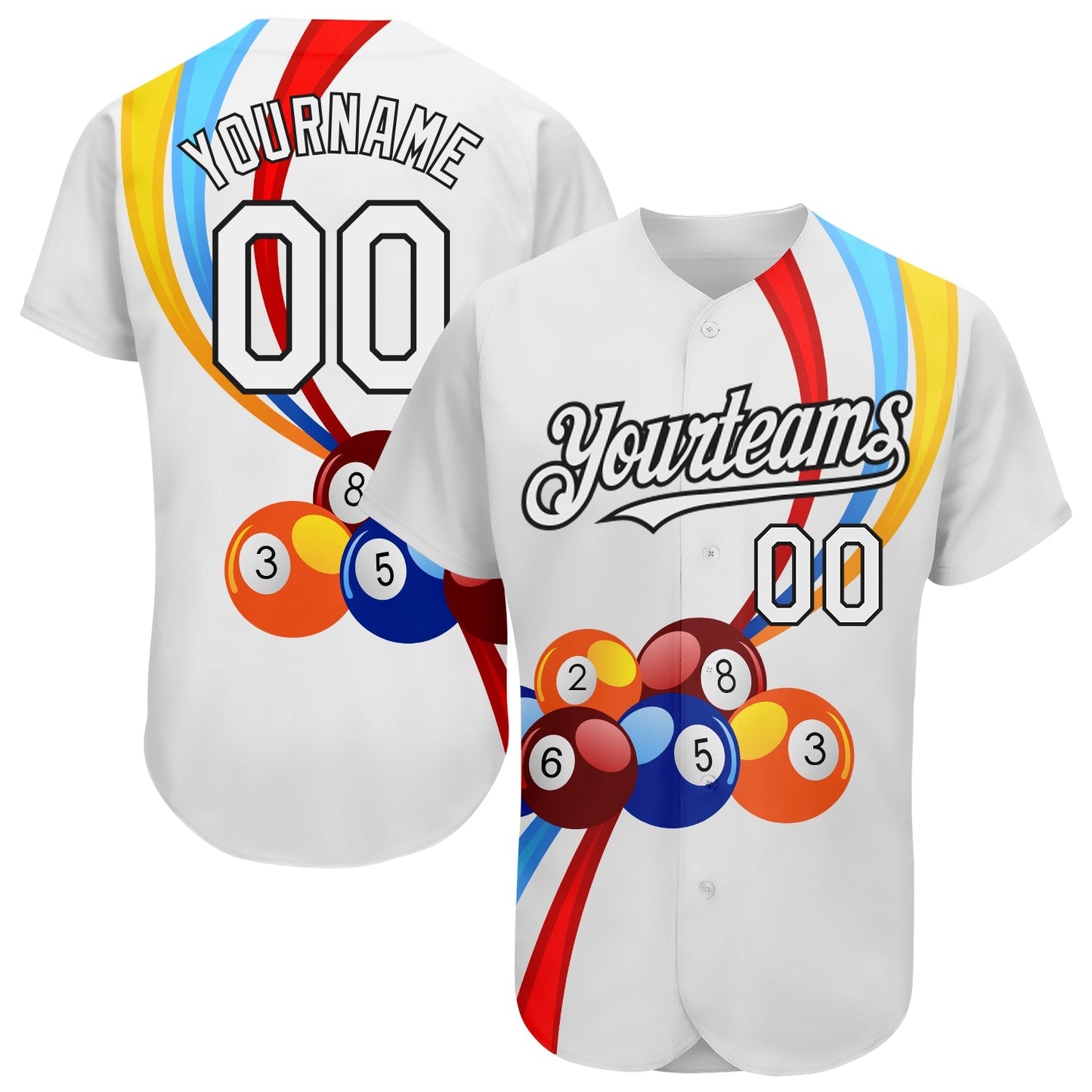 Custom White Black 3D Pattern Design Billiards Authentic Baseball Jersey baseball jersey product view 1