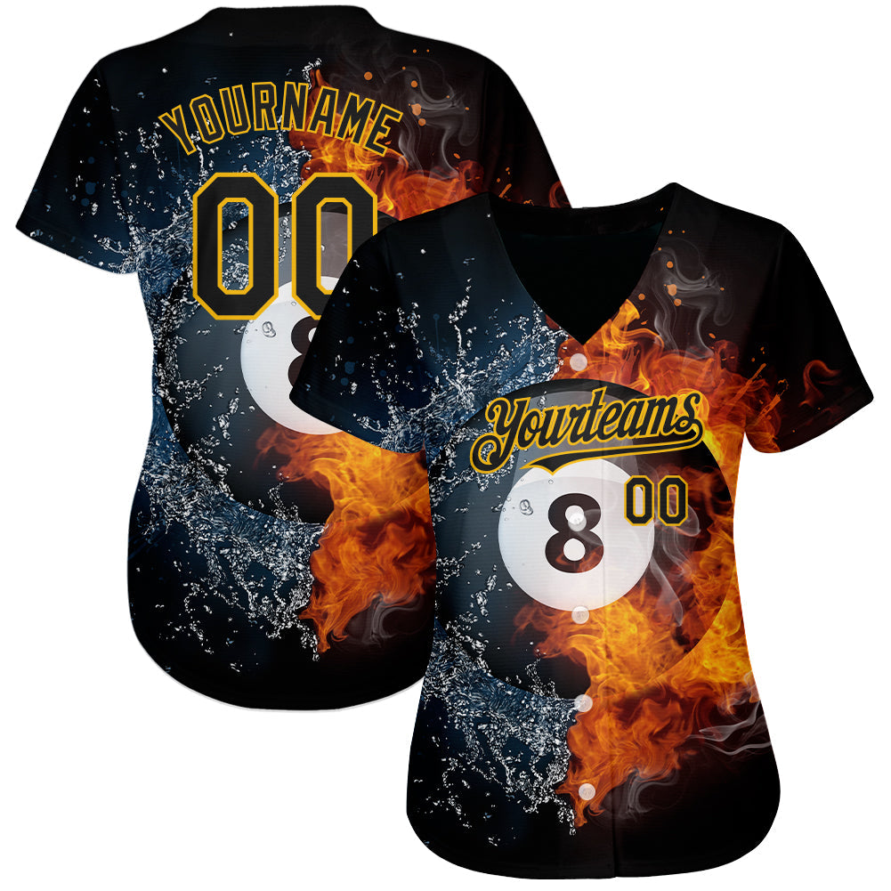 Custom Black Gold 3D Pattern Design Billiards Snooker 8 Ball Authentic Baseball Jersey baseball jersey product view 2