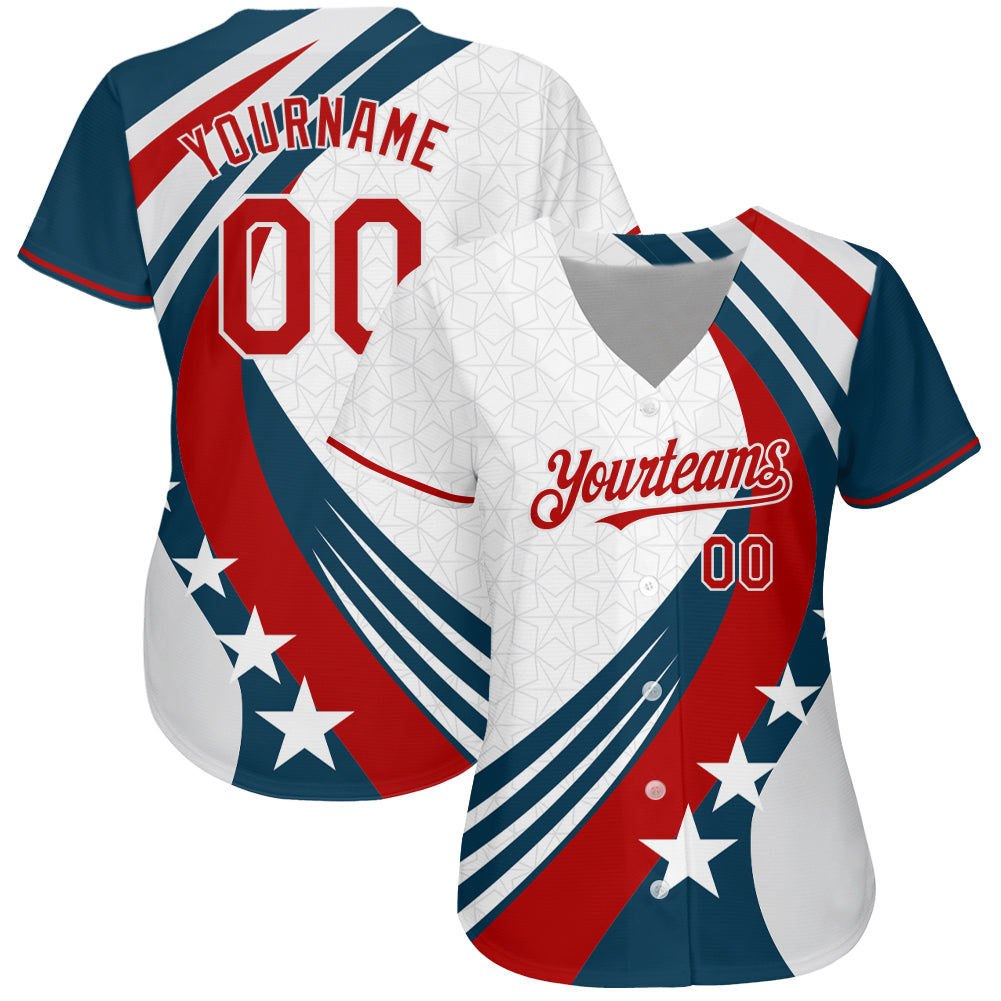 Custom White Red 3D American Flag Authentic Baseball Jersey baseball jersey product view 2