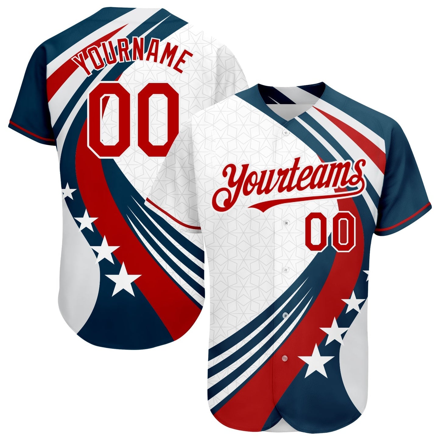 Custom White Red 3D American Flag Authentic Baseball Jersey baseball jersey product view 1