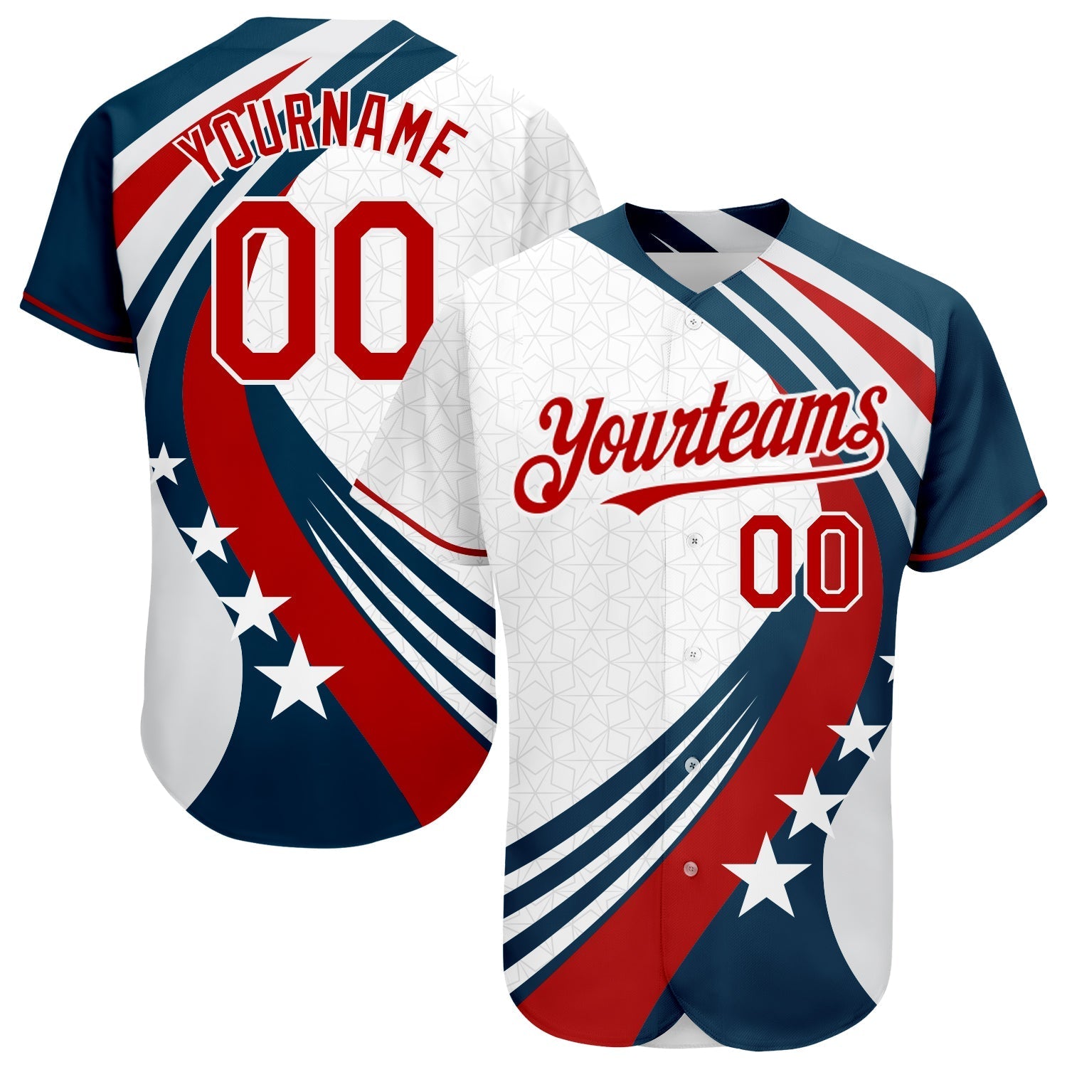 Custom White Red 3D American Flag Authentic Baseball Jersey baseball jersey product view 1