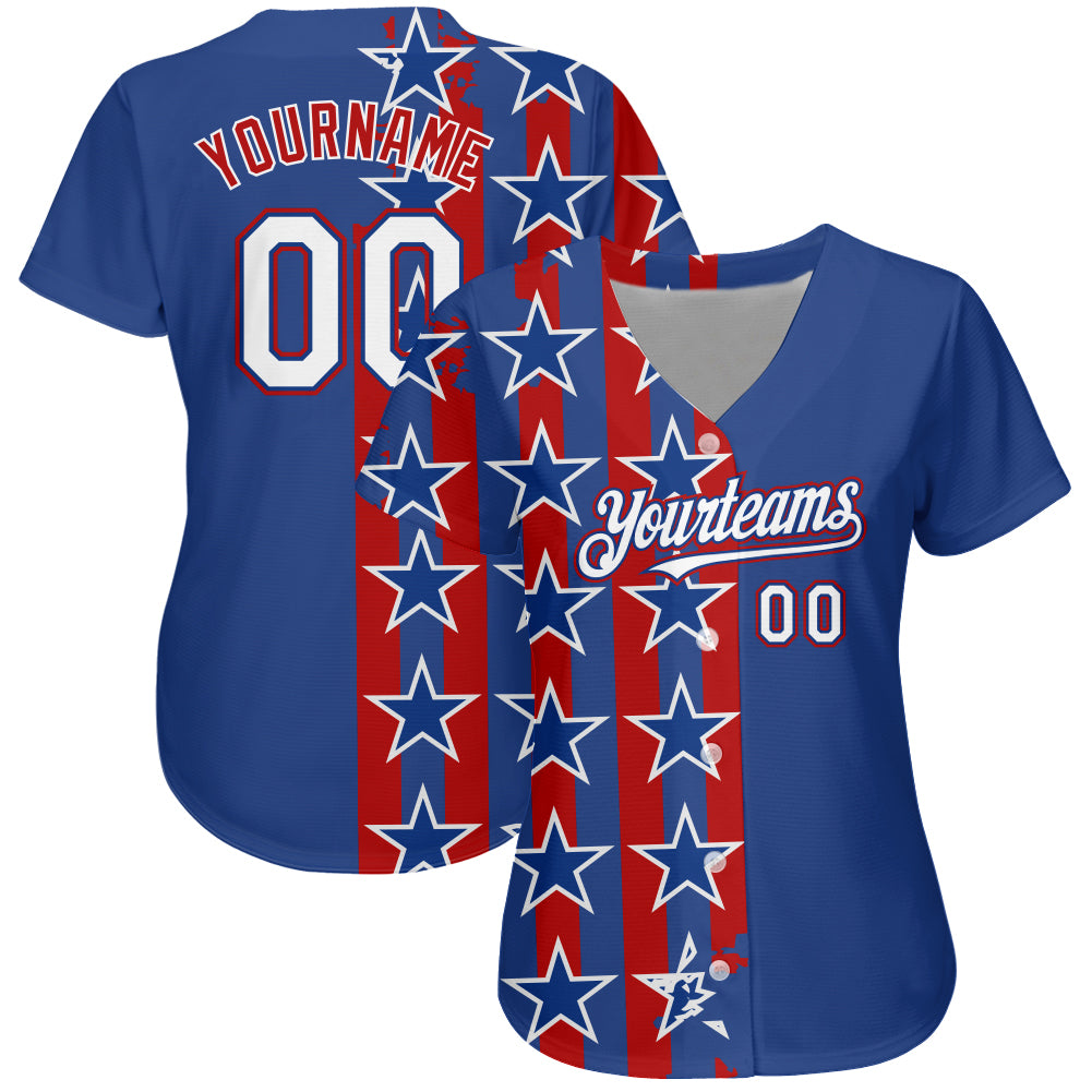 Custom Royal White Red 3D American Flag Authentic Baseball Jersey baseball jersey product view 2