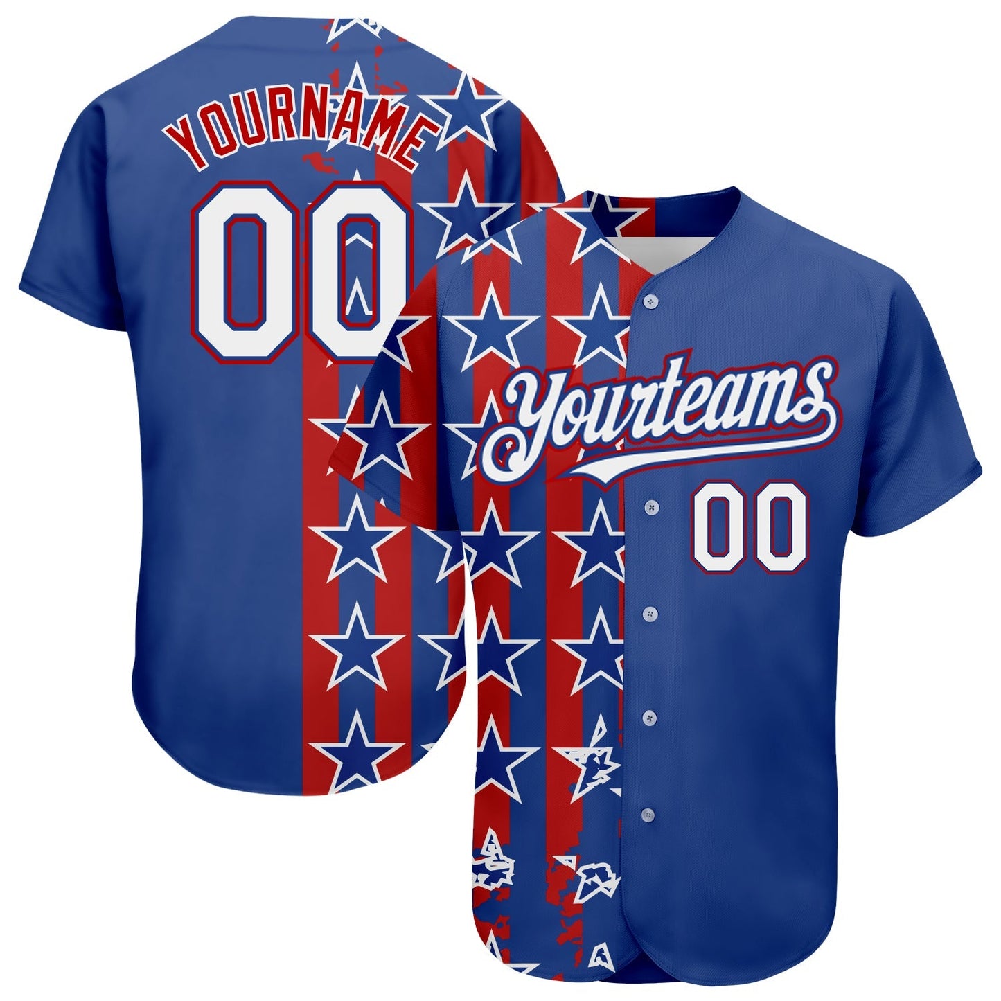 Custom Royal White Red 3D American Flag Authentic Baseball Jersey baseball jersey product view 1