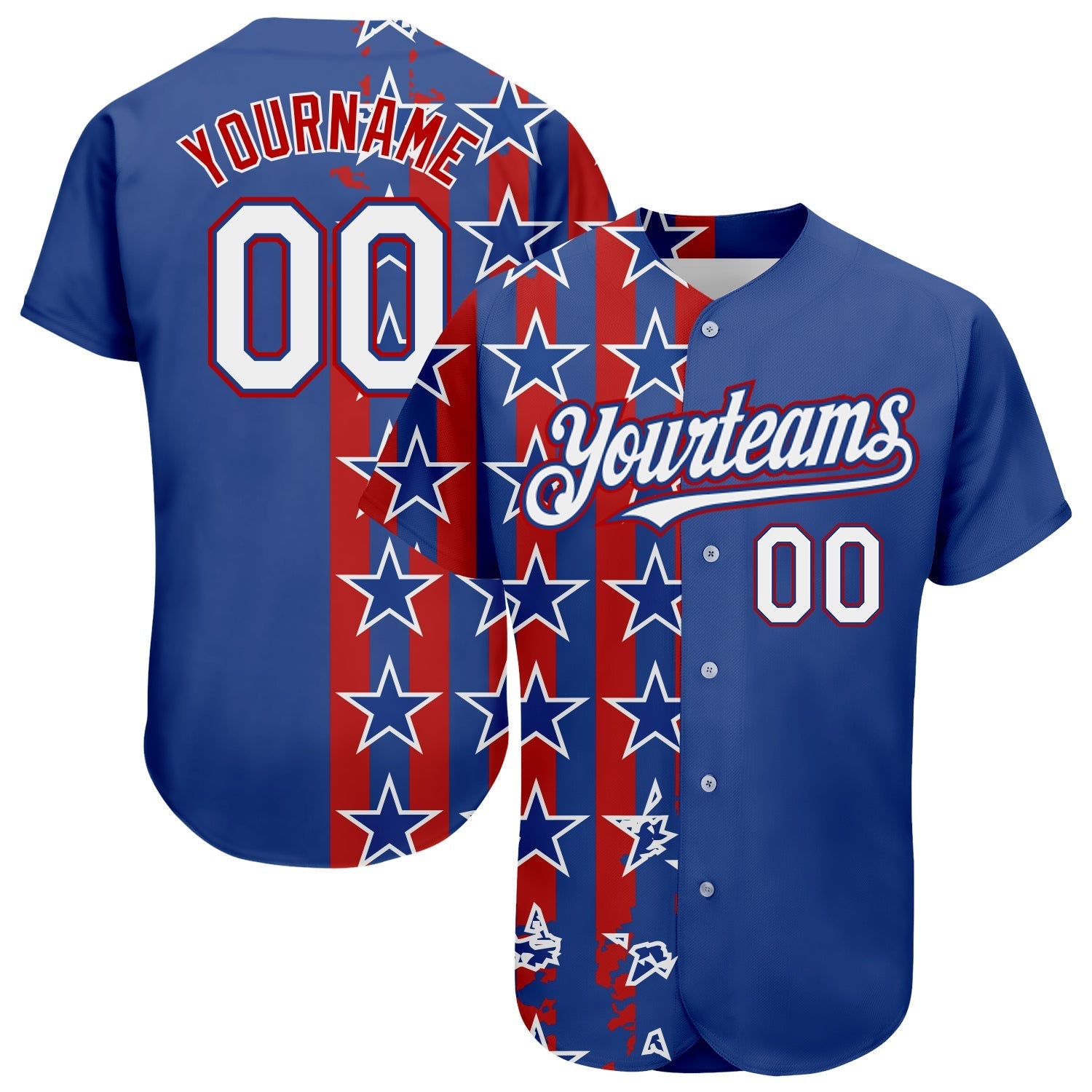 Custom Royal White Red 3D American Flag Authentic Baseball Jersey baseball jersey product view 1