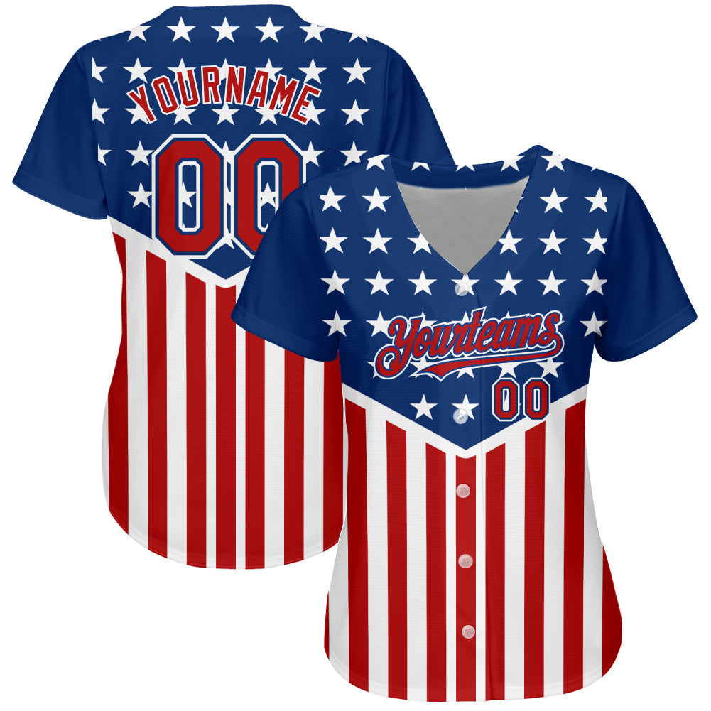Custom Royal Red-White 3D American Flag Authentic Baseball Jersey baseball jersey product view 2