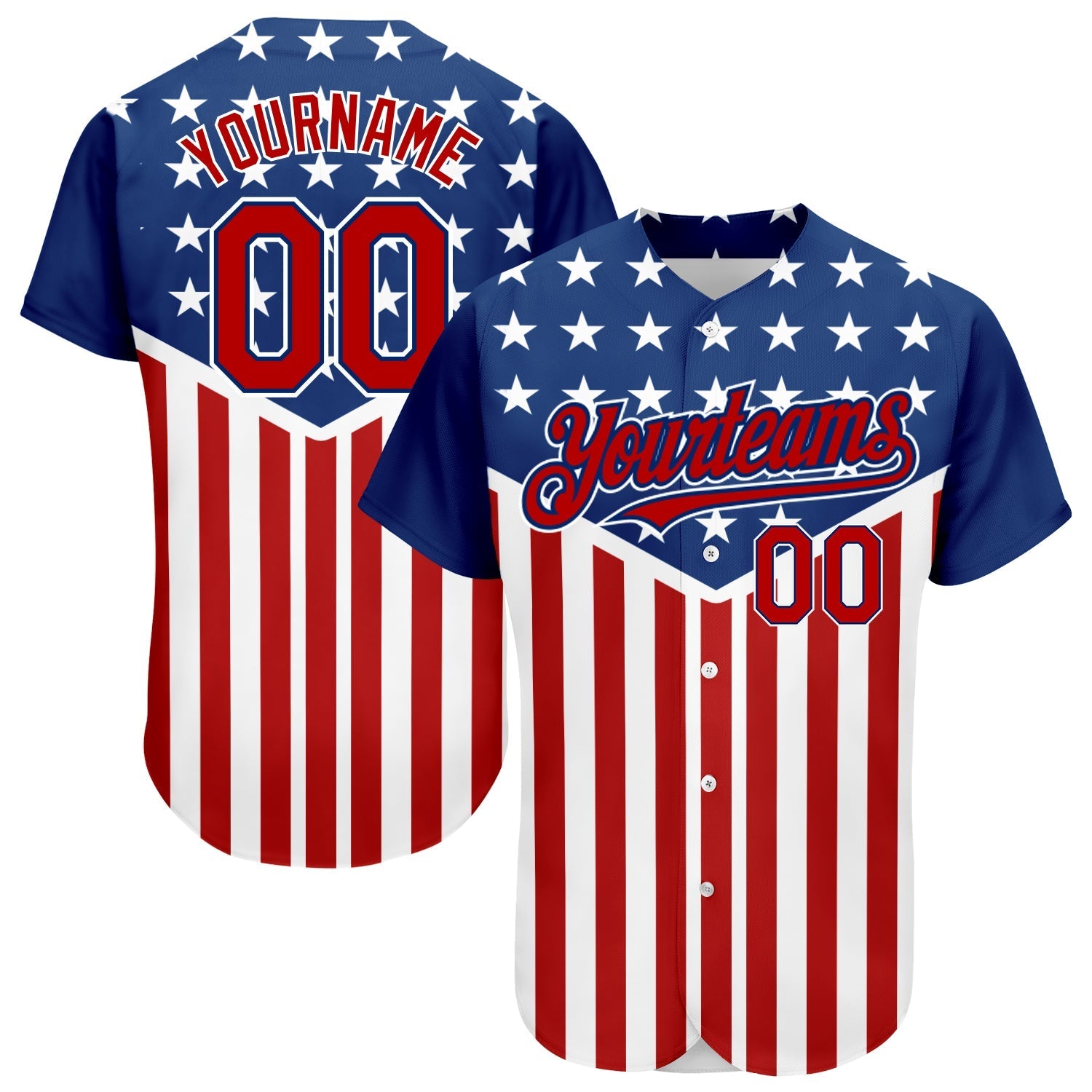 Custom Royal Red-White 3D American Flag Authentic Baseball Jersey baseball jersey product view 1