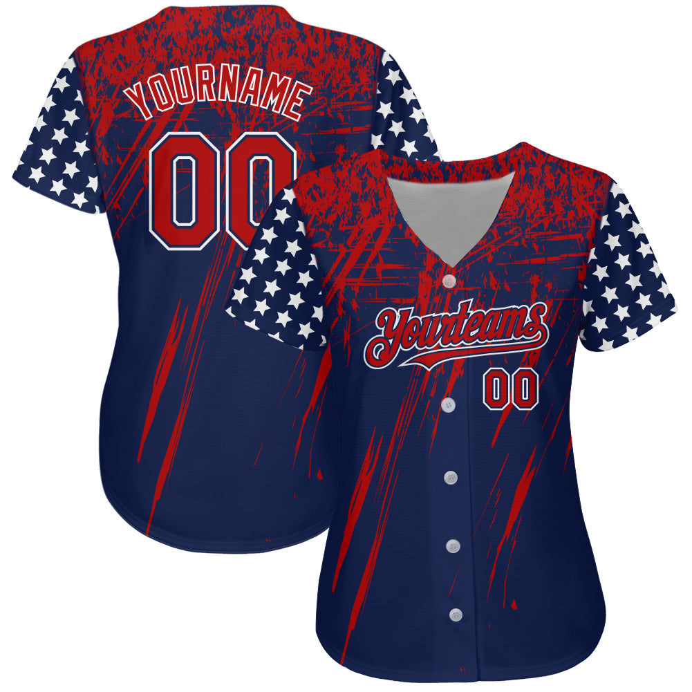 Custom Navy Red-Royal 3D American Flag Authentic Baseball Jersey baseball jersey product view 2