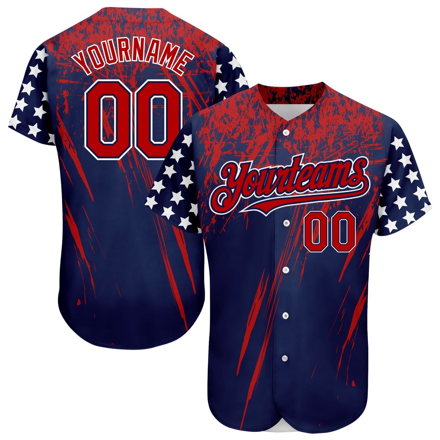Custom Navy Red-Royal 3D American Flag Authentic Baseball Jersey baseball jersey product view 1