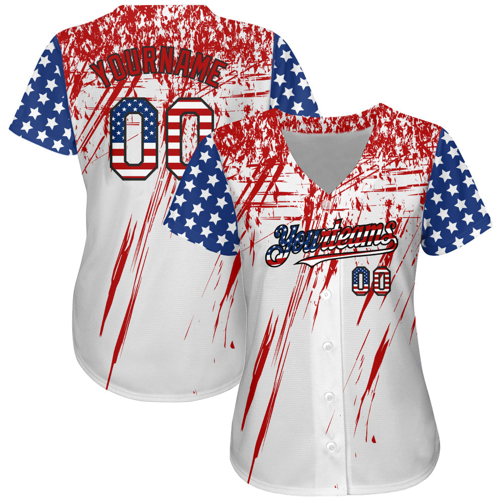 Custom White USA Flag Royal Red-Black 3D Authentic Baseball Jersey baseball jersey product view 2