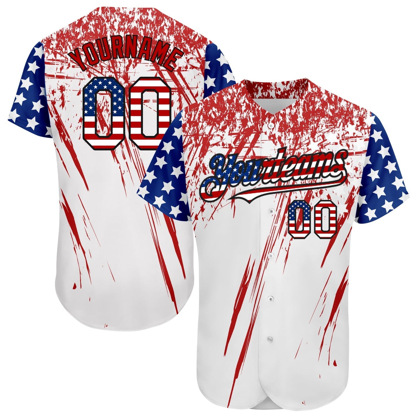 Custom White USA Flag Royal Red-Black 3D Authentic Baseball Jersey baseball jersey product view 1