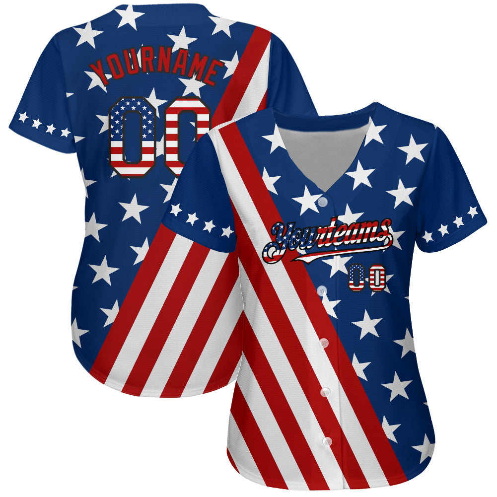 Custom Royal USA Flag Red-Black 3D Authentic Baseball Jersey baseball jersey product view 2