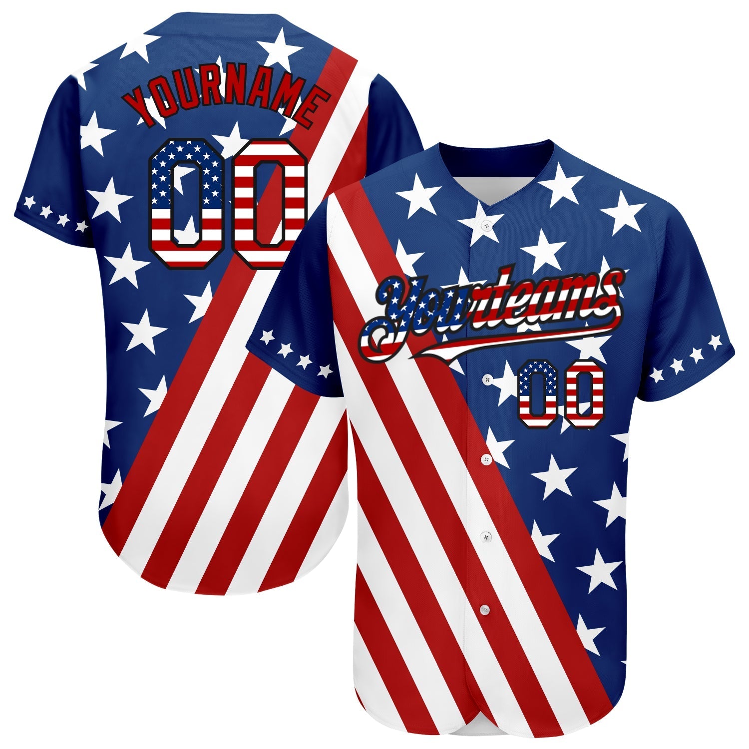 Custom Royal USA Flag Red-Black 3D Authentic Baseball Jersey baseball jersey product view 1