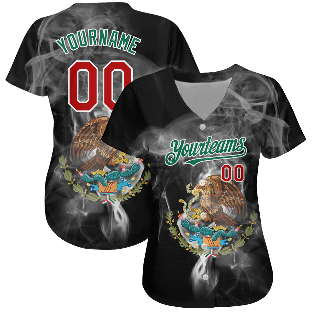 Custom Black Red Kelly Green 3D Mexico Authentic Baseball Jersey baseball jersey product view 2