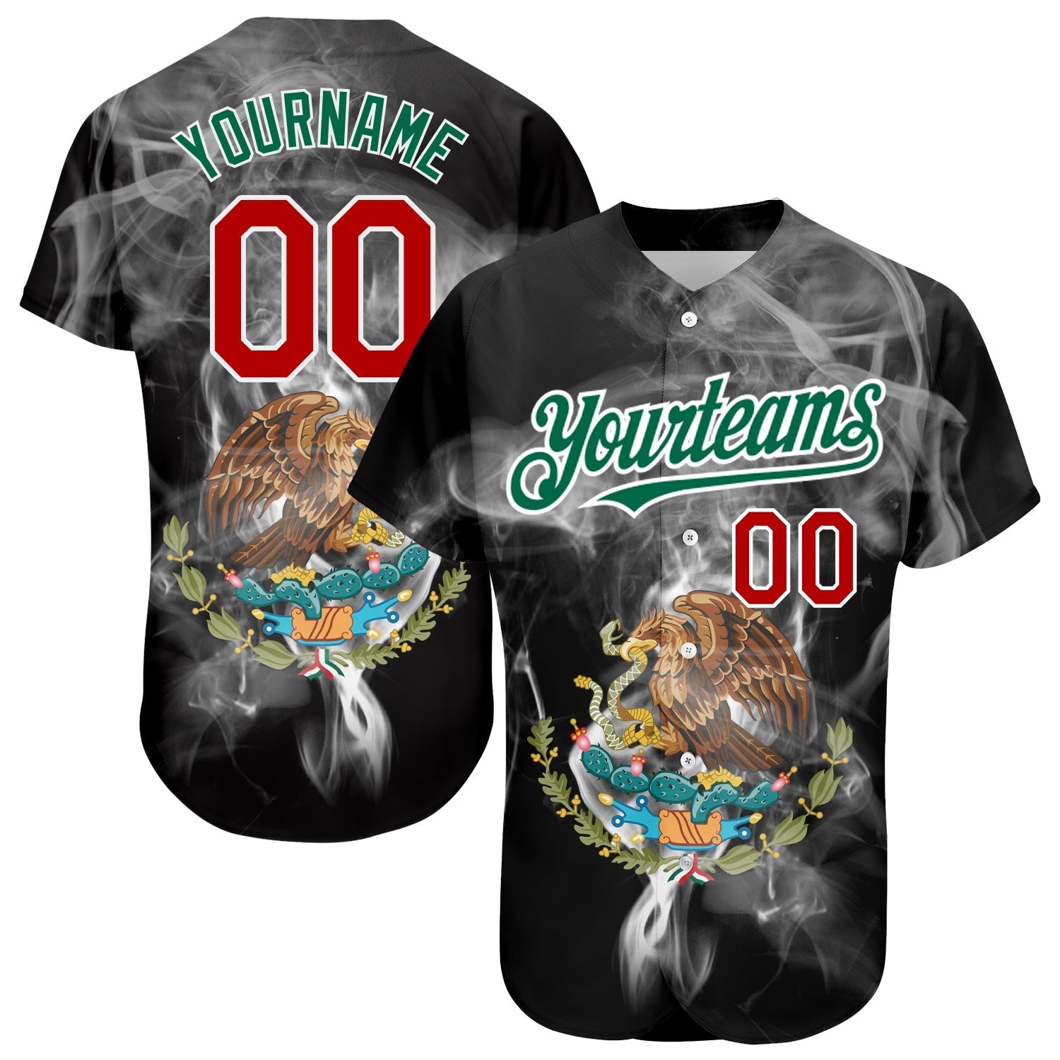 Custom Black Red Kelly Green 3D Mexico Authentic Baseball Jersey baseball jersey product view 1