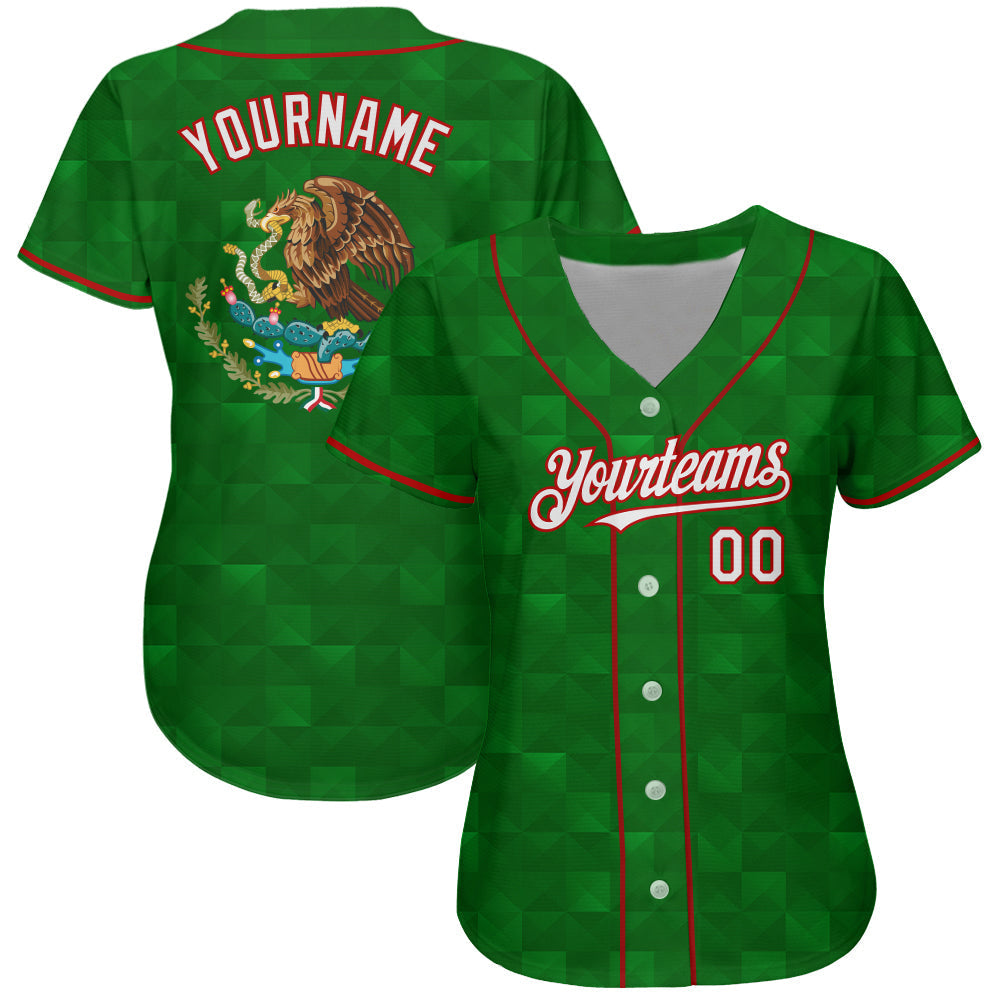 Custom Kelly Green White-Red 3D Mexico Authentic Baseball Jersey baseball jersey product view 2