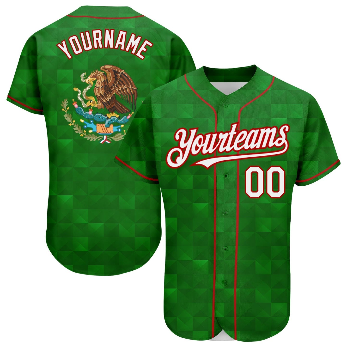 Custom Kelly Green White-Red 3D Mexico Authentic Baseball Jersey baseball jersey product view 1
