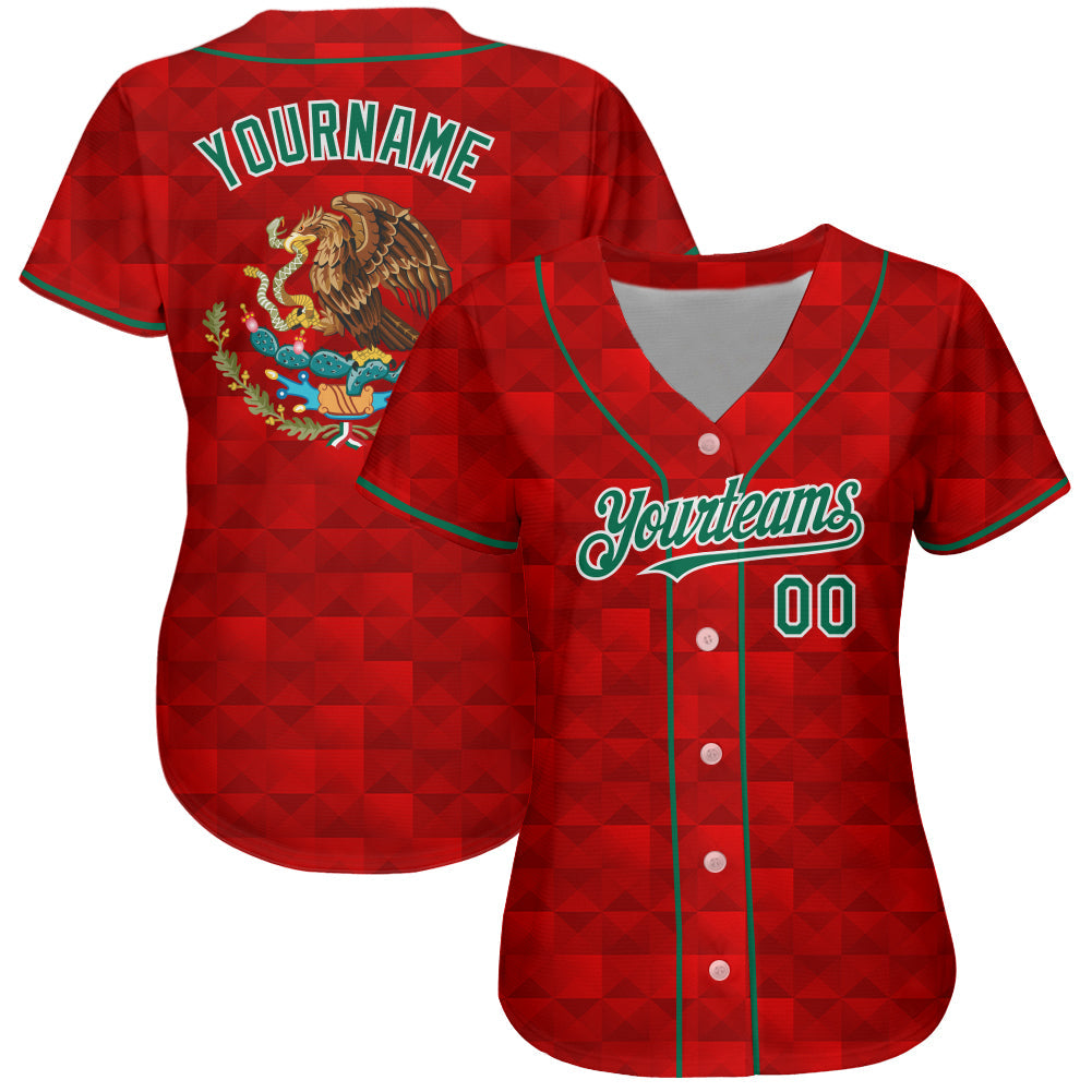 Custom Red Kelly Green-White 3D Mexico Authentic Baseball Jersey baseball jersey product view 2