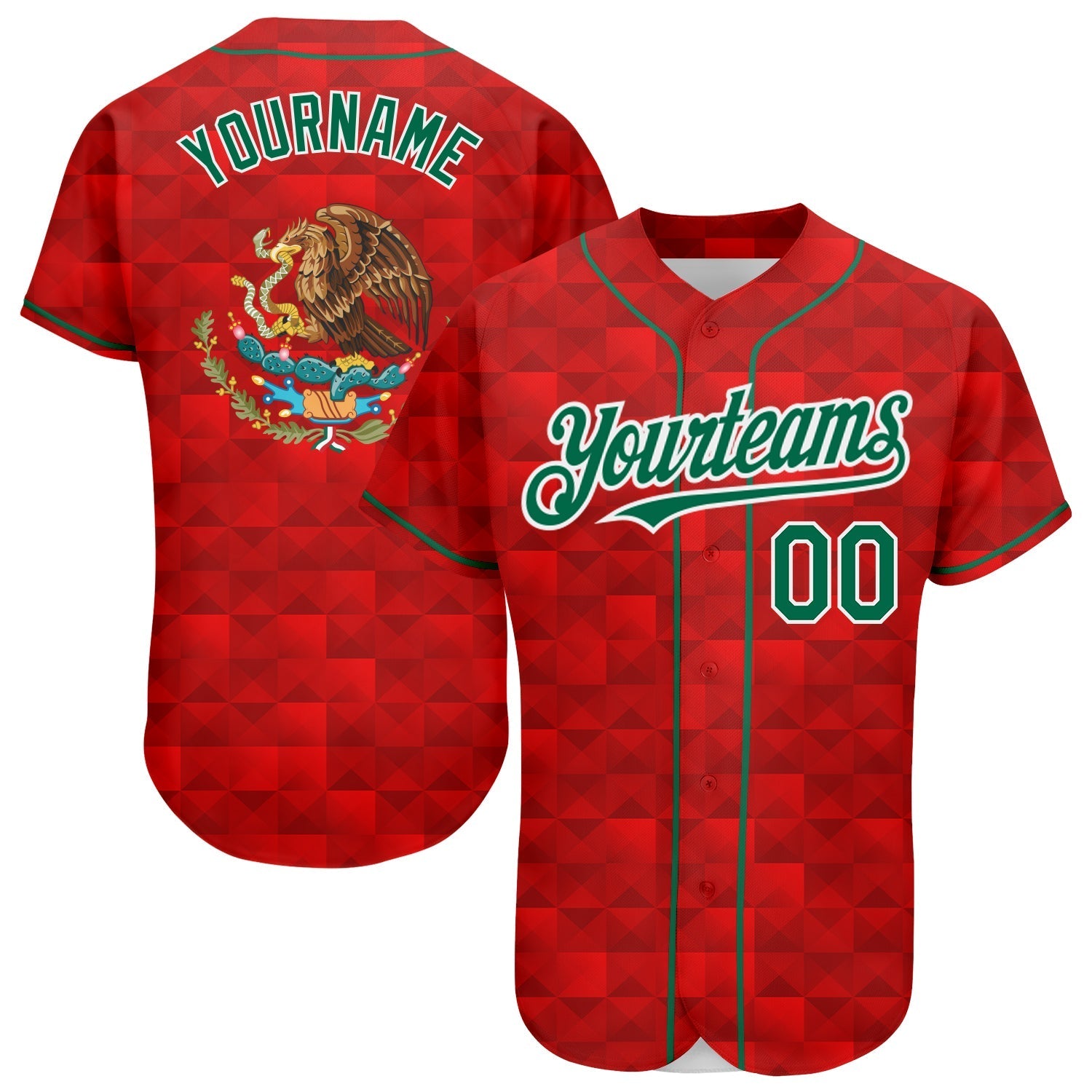 Custom Red Kelly Green-White 3D Mexico Authentic Baseball Jersey baseball jersey product view 1