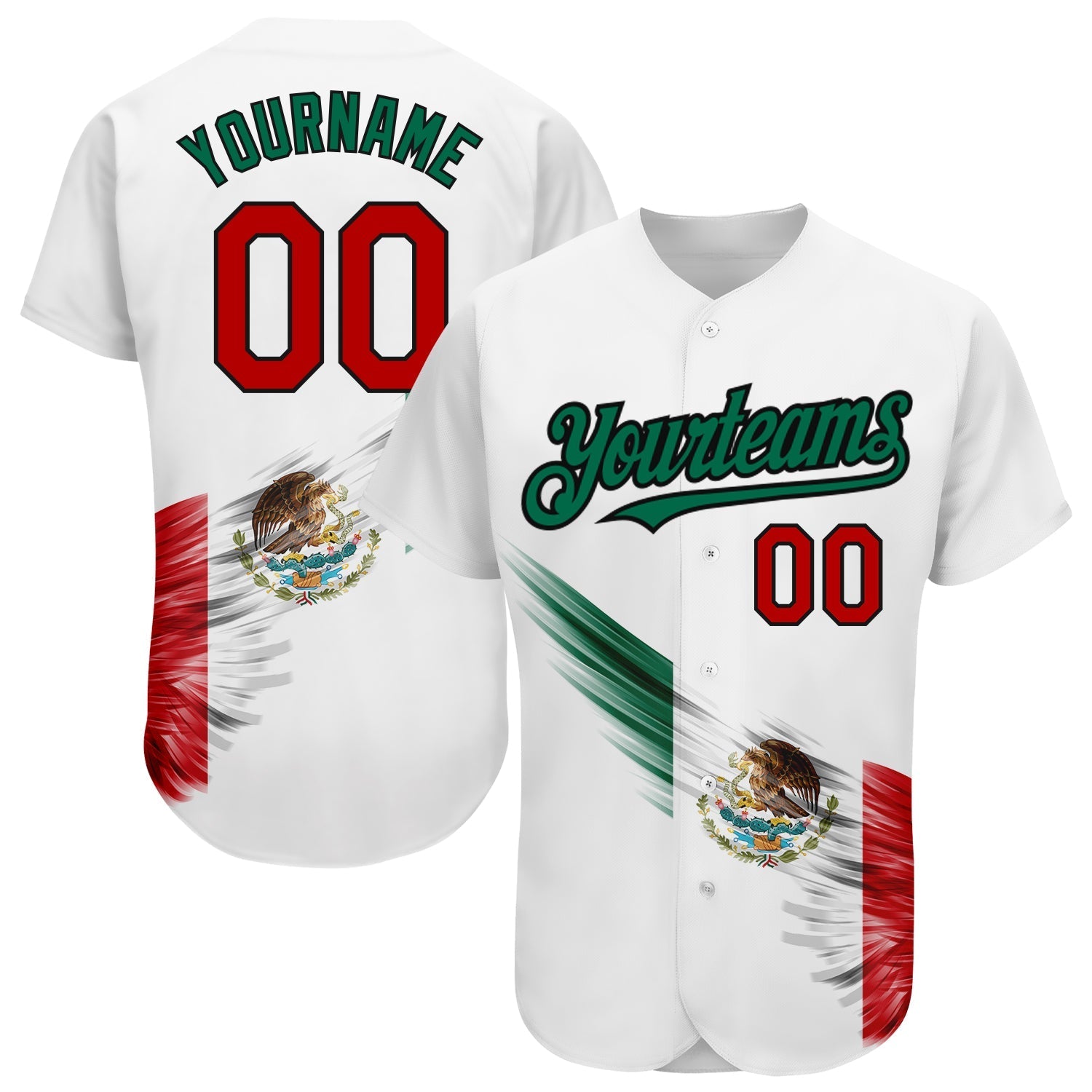Custom White Red Kelly Green-Black 3D The Abstract Wing With Mexican Flag Authentic Baseball Jersey baseball jersey product view 1