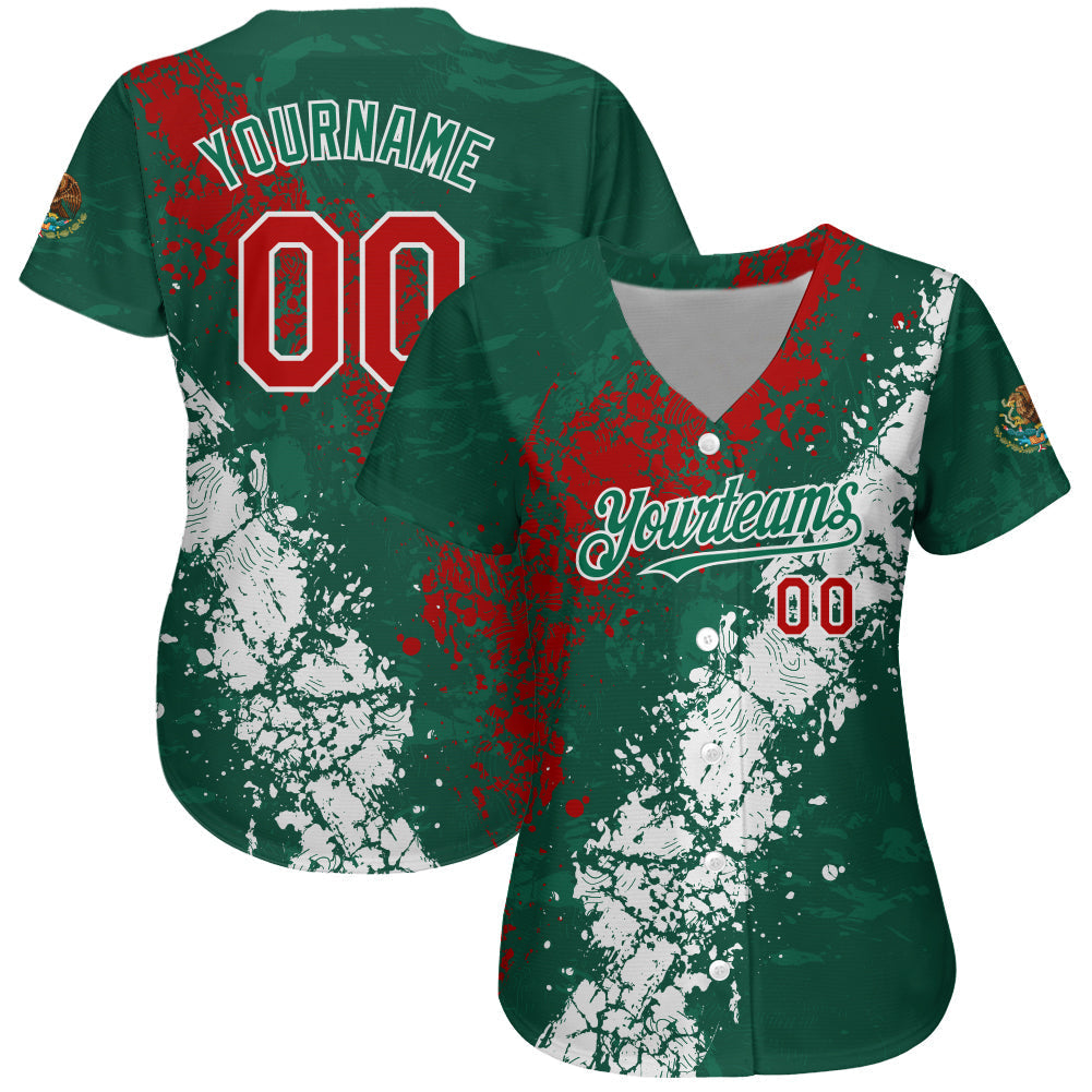 Custom Kelly Green Red-White 3D Mexico Authentic Baseball Jersey baseball jersey product view 2